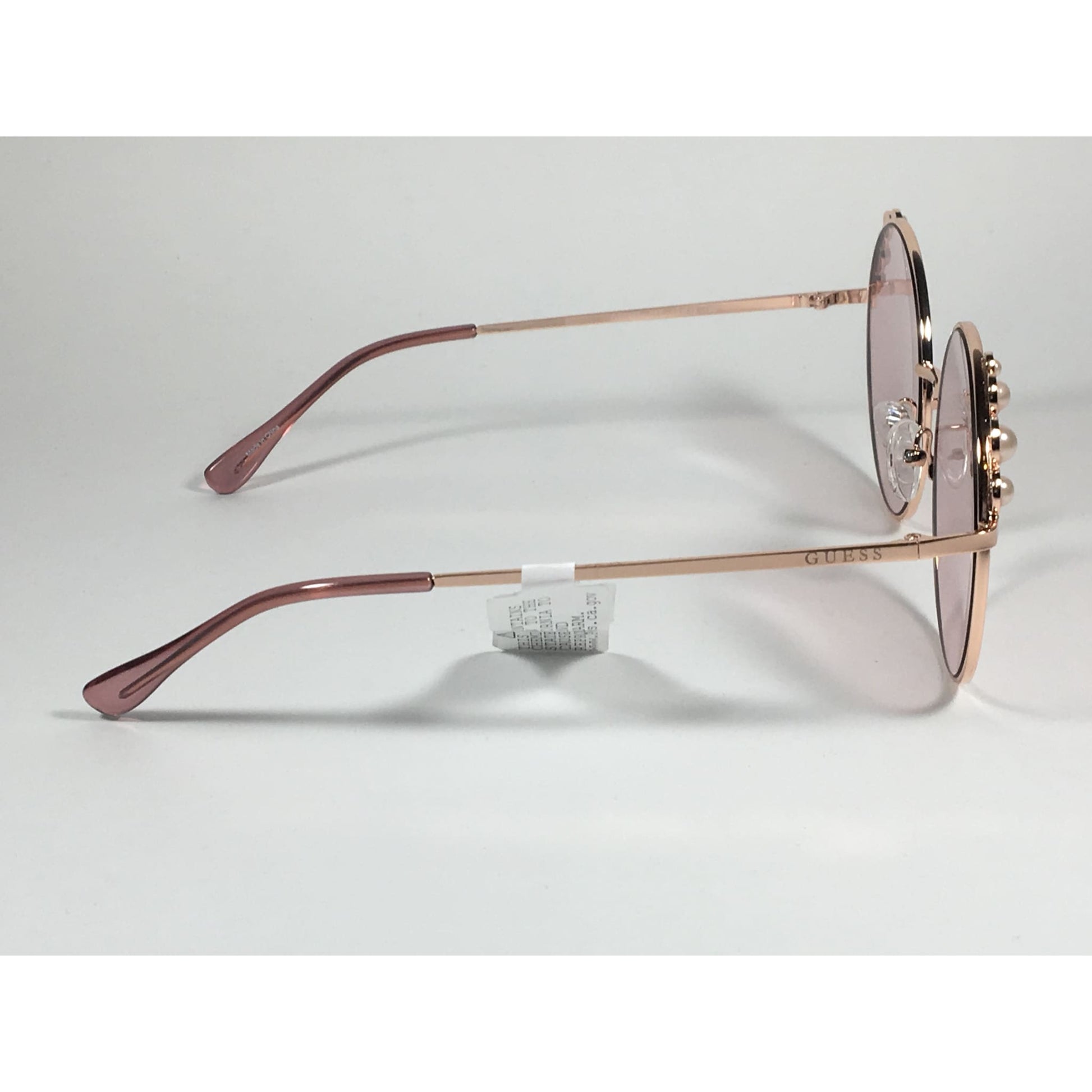 Guess Round Pearl Sunglasses Rose Gold Metal Frame Pink Lens GF0355 28T - Sunglasses