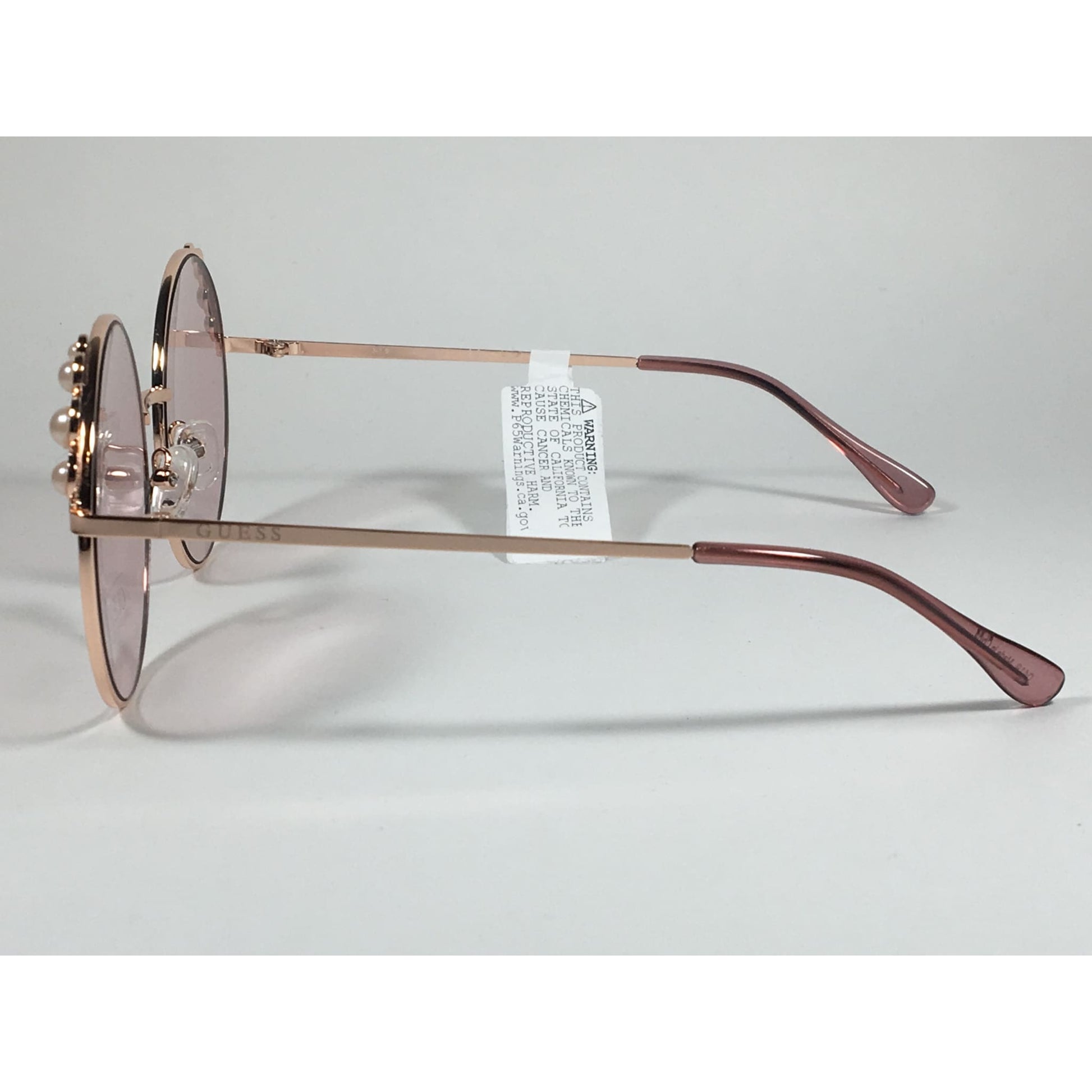 Guess Round Pearl Sunglasses Rose Gold Metal Frame Pink Lens GF0355 28T - Sunglasses