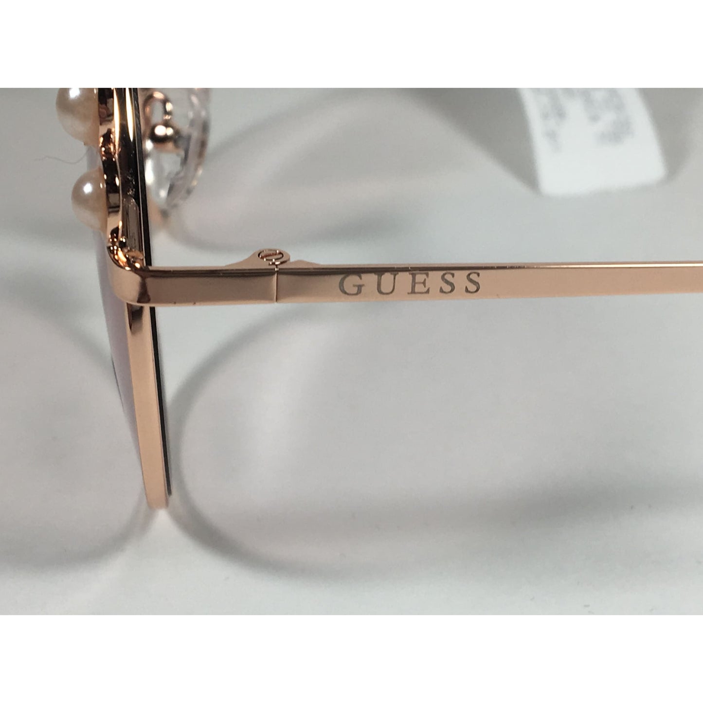 Guess Round Pearl Sunglasses Rose Gold Metal Frame Pink Lens GF0355 28T - Sunglasses