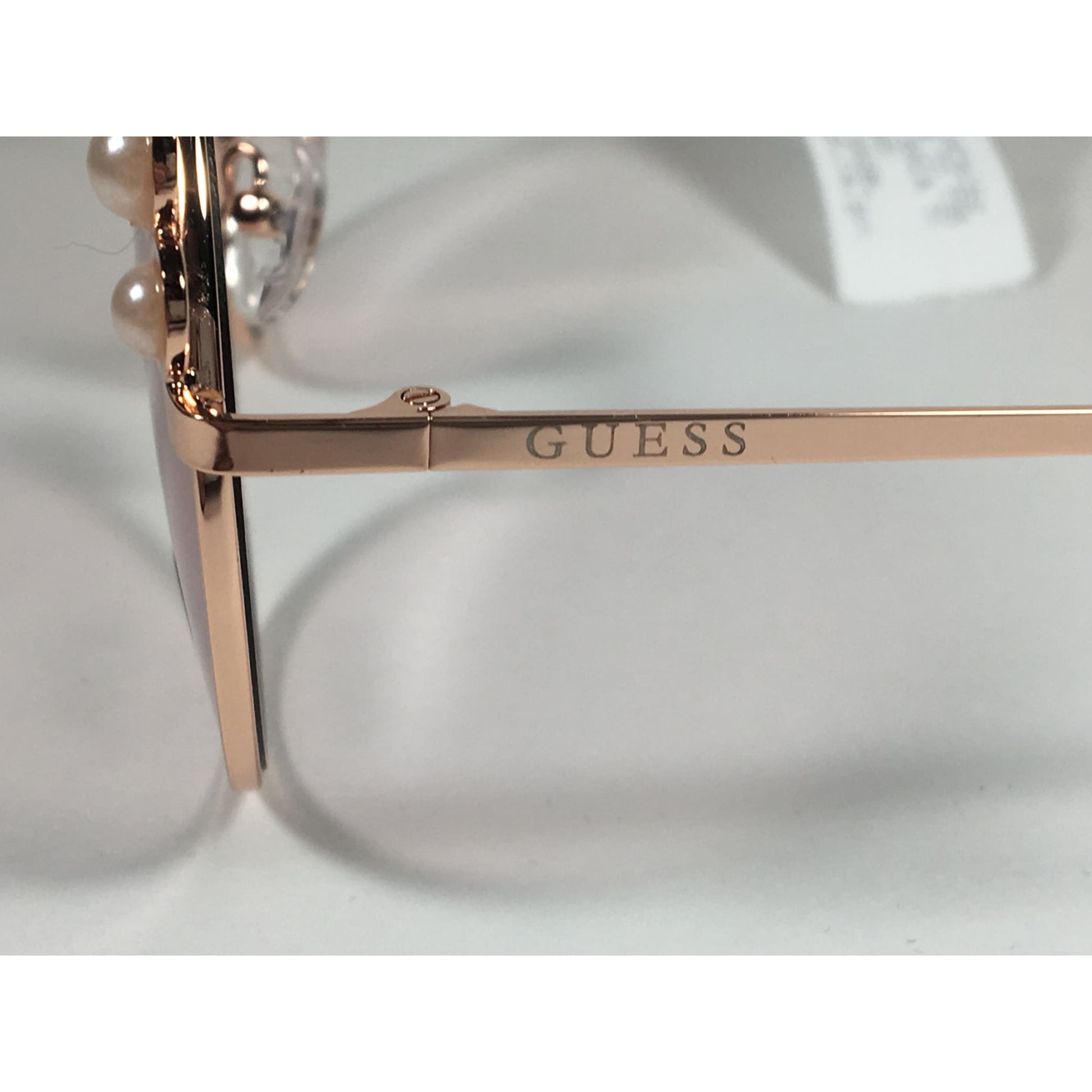 Guess Round Pearl Sunglasses Rose Gold Metal Frame Pink Lens GF0355 28T - Sunglasses