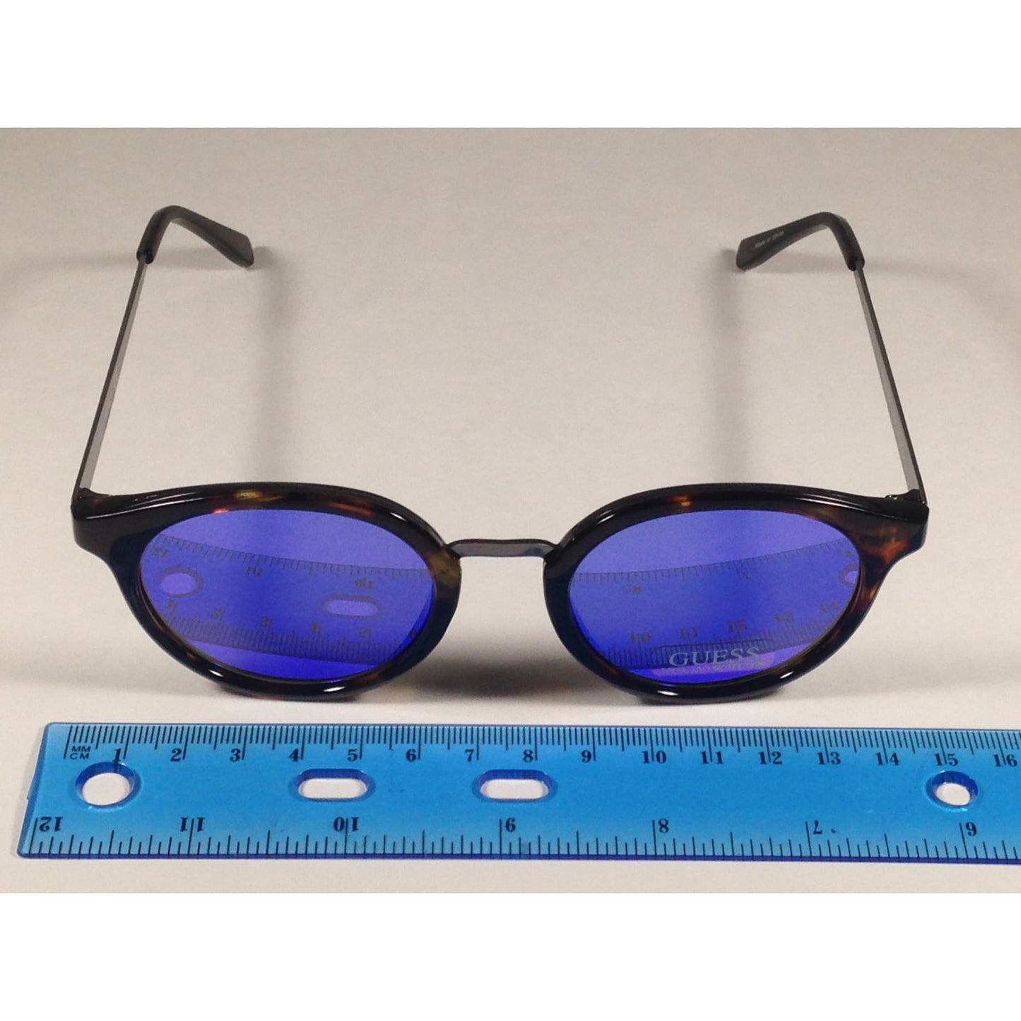 Guess Round Sunglasses GF0305 53X Brown Tortoise and Gunmetal Frame Blue Mirror Lens - Sunglasses
