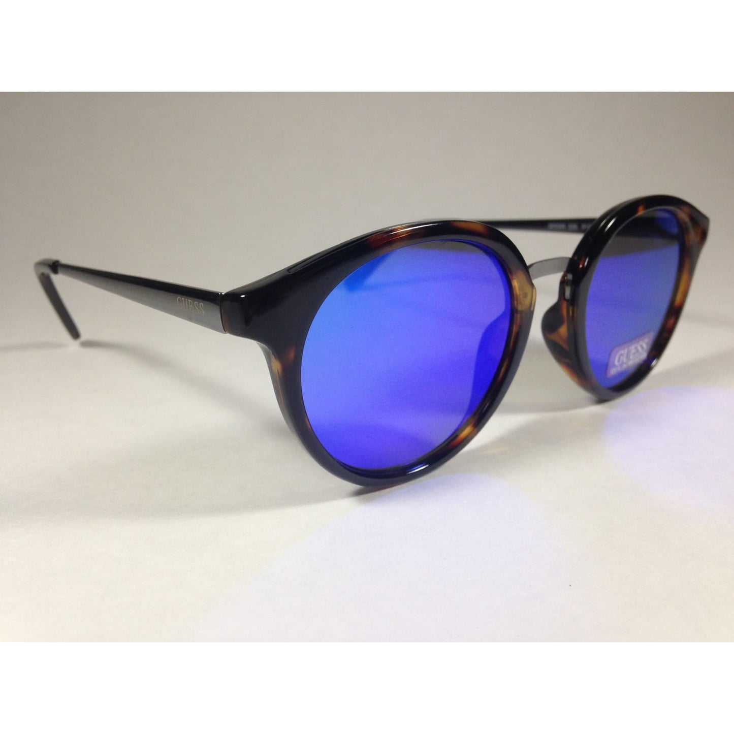 Guess Round Sunglasses GF0305 53X Brown Tortoise and Gunmetal Frame Blue Mirror Lens - Sunglasses