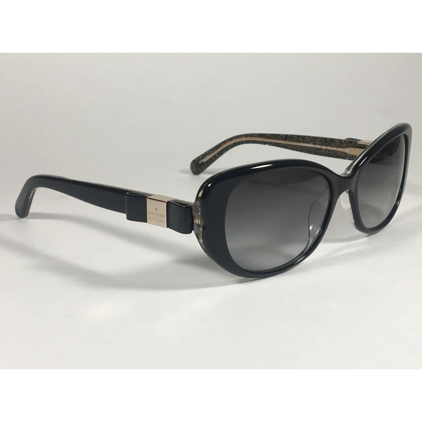 Kate Spade Chandra X84 Y7 Flat Oval Sunglasses Black Gold Glitter Gray Gradient Lens - Sunglasses