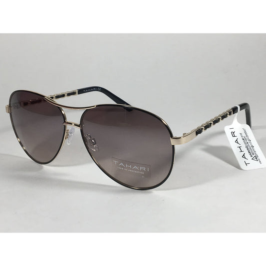 New Tahari Aviator Sunglasses Gold Black Leather Chord Gray Gradient Lens TH649 GLDOX - Sunglasses