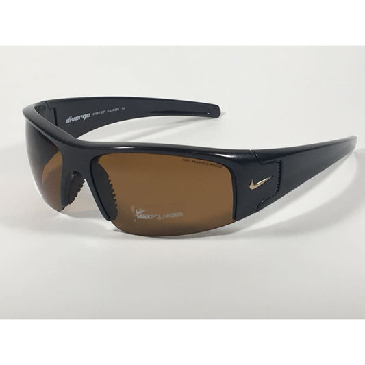 Nike Diverge Polarized Wrap Sunglasses EV0327 027 705 Onyx Black Frame Brown Amber Lens - Sunglasses