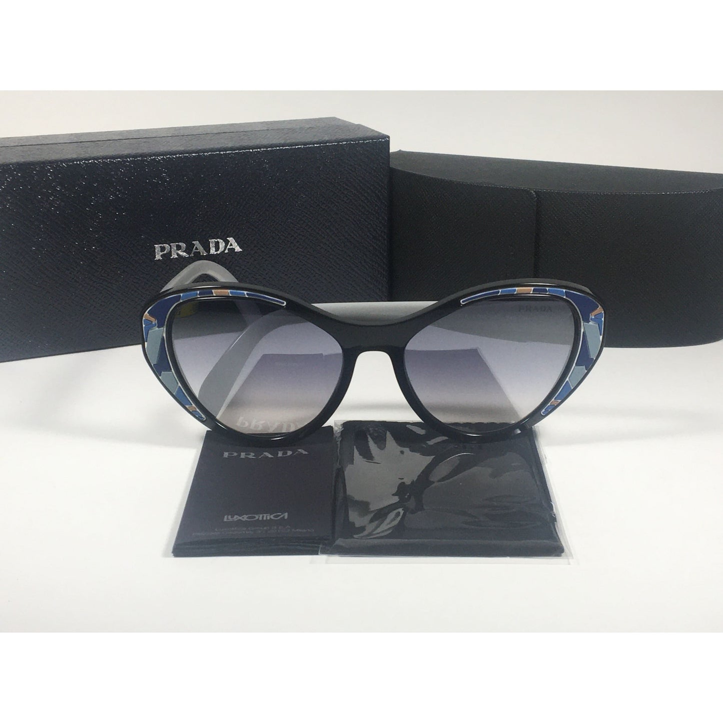 Prada Tapestry Sunglasses Gray Black Blue Gradient Lens SPR14U LDM-5R0 - Sunglasses