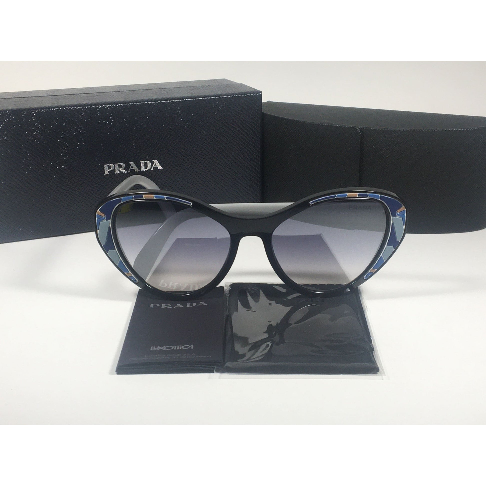 Prada Tapestry Sunglasses Gray Black Blue Gradient Lens SPR14U LDM-5R0 - Sunglasses