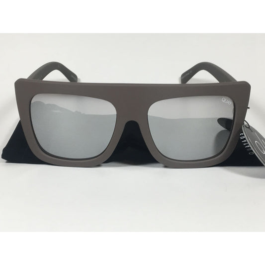 Quay Australia QU000183 GRY/SLV Cafe Racer Sunglasses Large Square Shield Matte Gray Silver Mirror Lens - Sunglasses