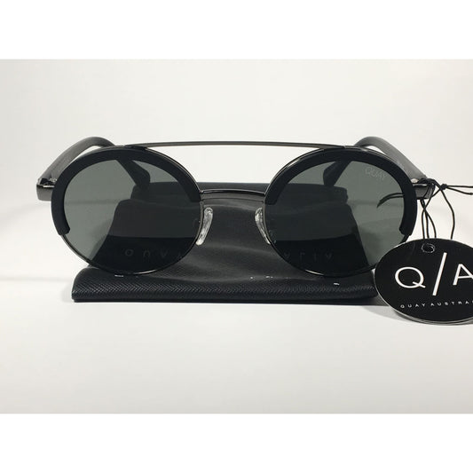 Quay Australia QW000365 BLK/GRN Come Around Round Brown Bar Sunglasses Black Frame Green Lens - Sunglasses