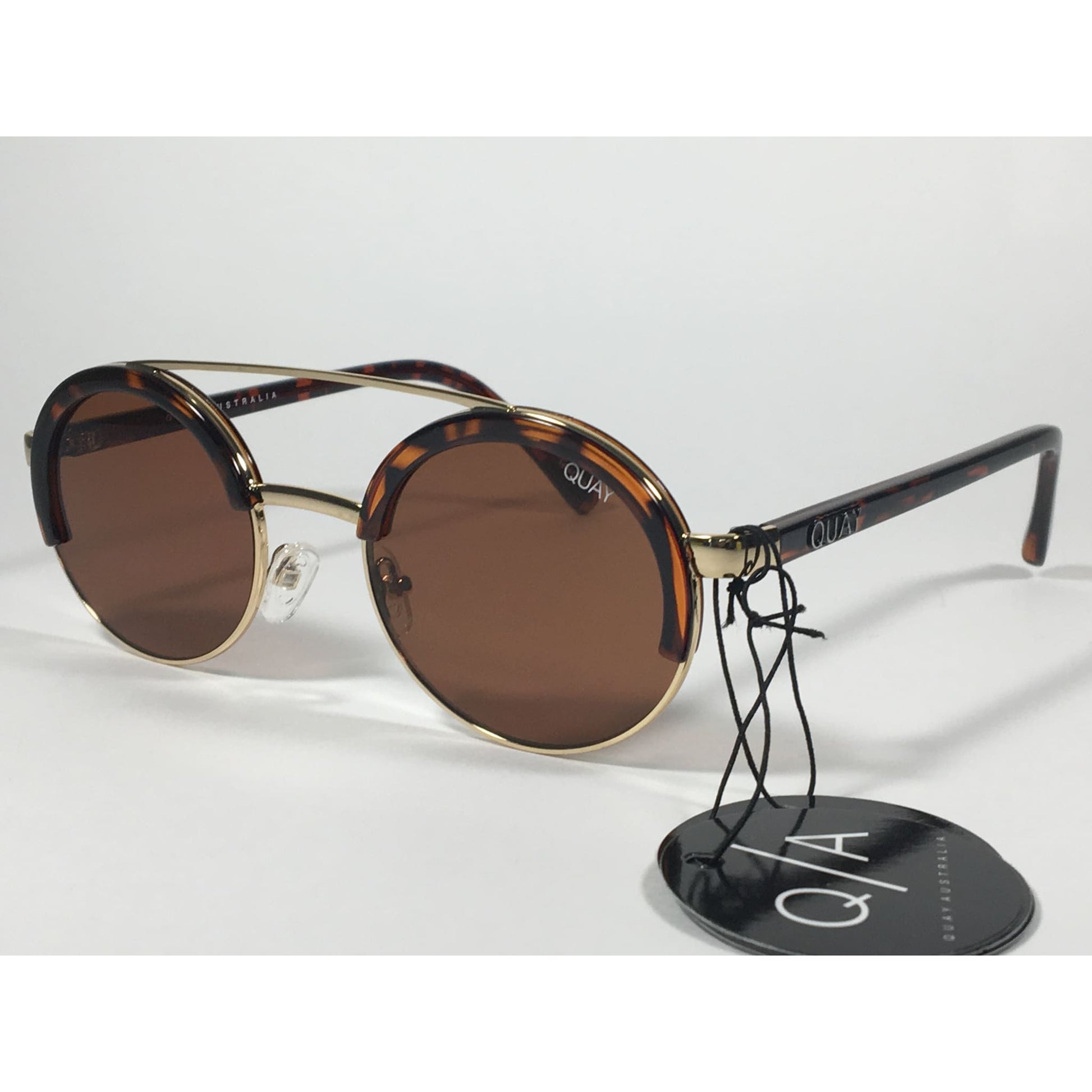 Quay Australia QW000365 TORT/BRN Come Around Round Brown Bar Sunglasses Tortoise Gold Frame Brown Lens - Sunglasses
