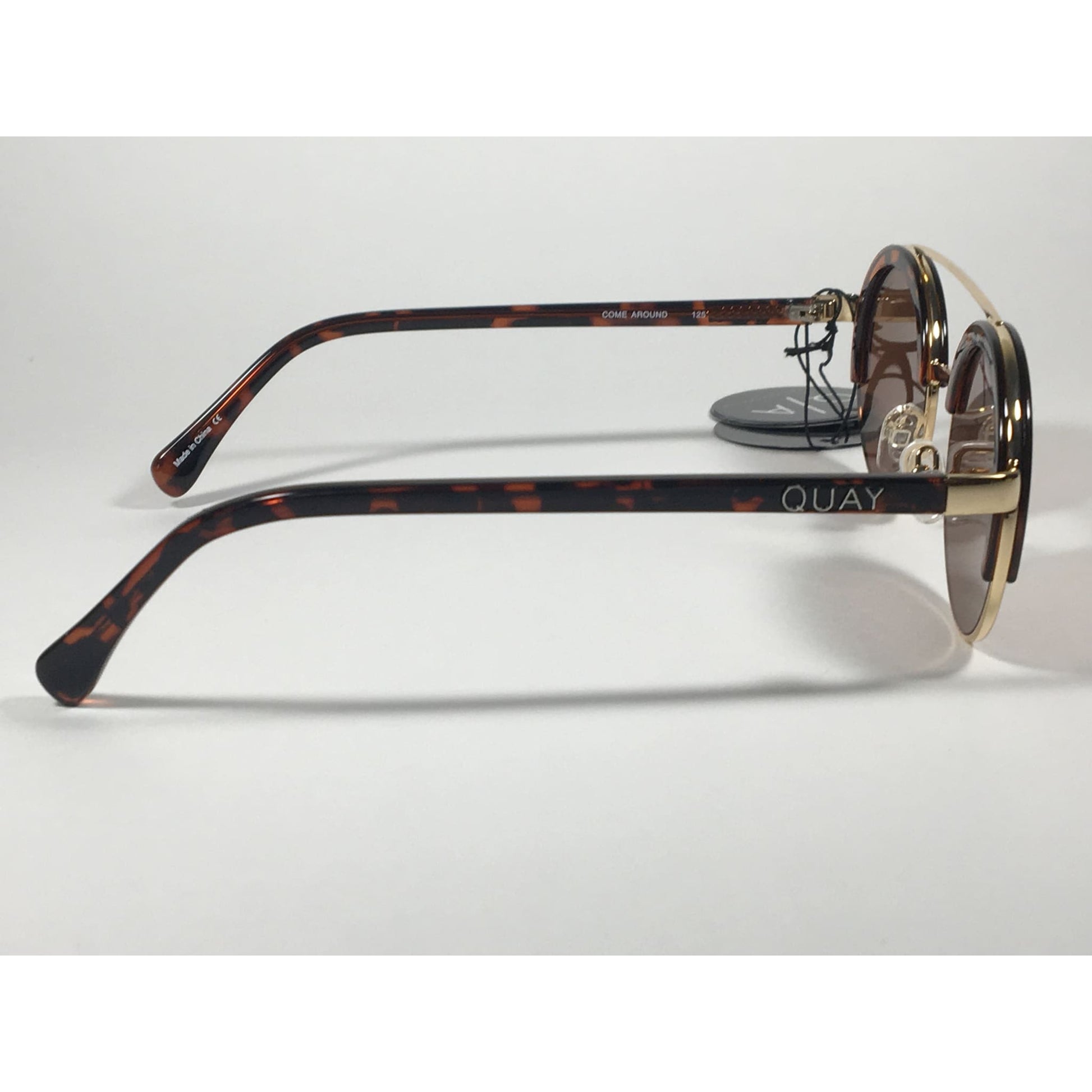 Quay Australia QW000365 TORT/BRN Come Around Round Brown Bar Sunglasses Tortoise Gold Frame Brown Lens - Sunglasses