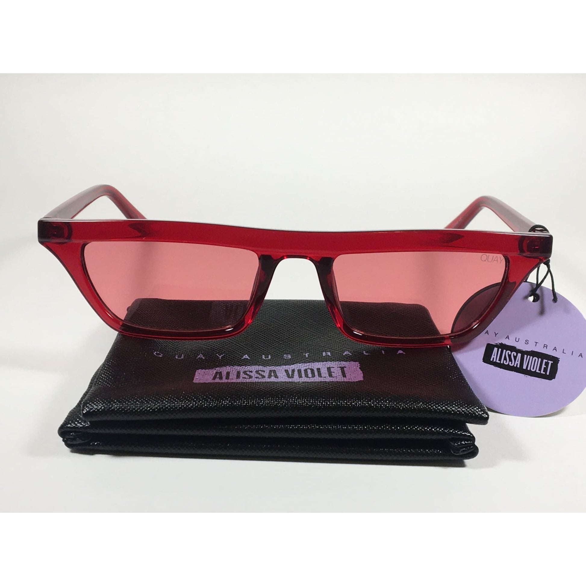 Quay Australia QW000383 RED/RED Finesse Sunglasses Alissa Violet Small Square Red Clear Frame and Lens - Sunglasses