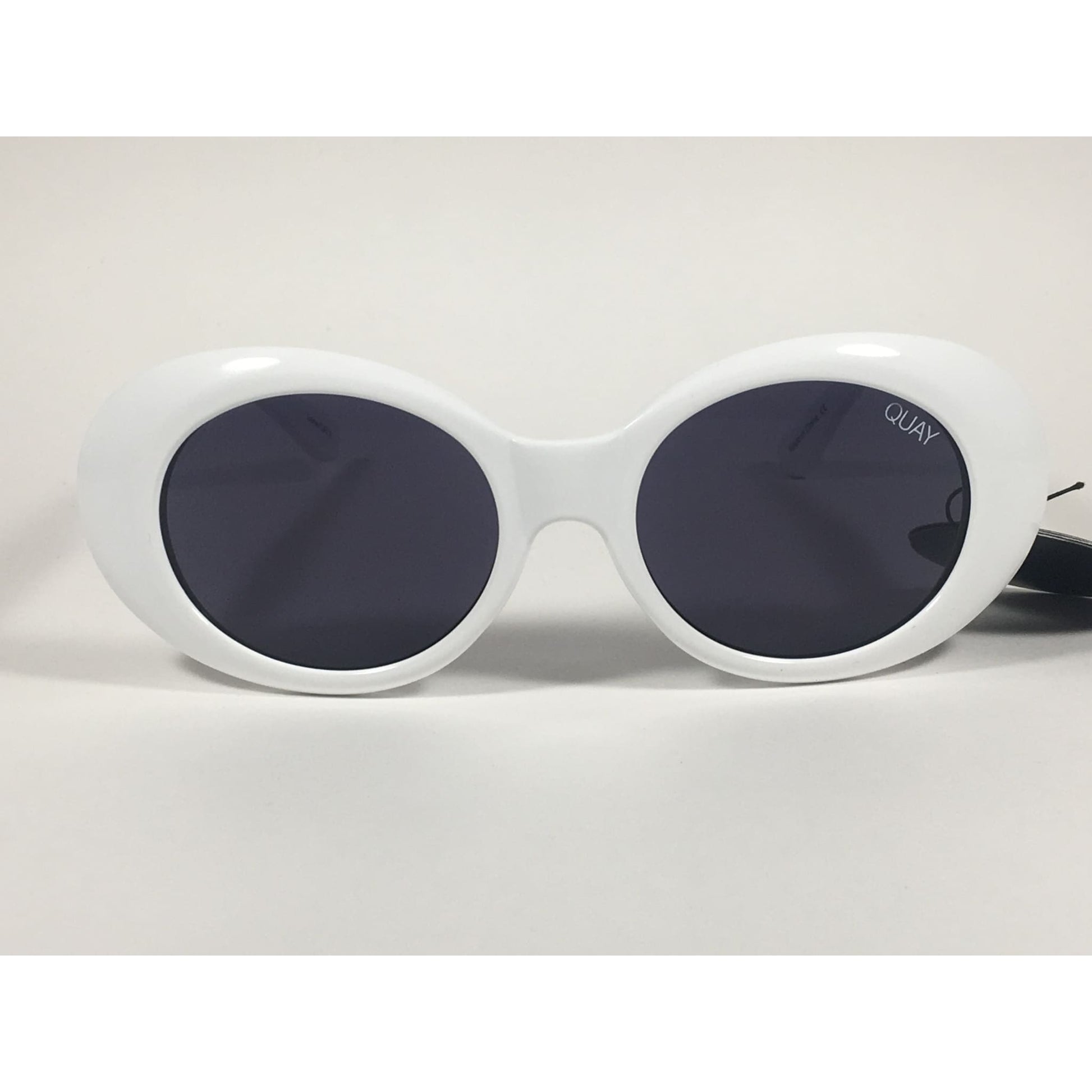 Quay Frivolous Oval Sunglasses White Plastic Frame Smoke Gray Lens QW000293 WHT/SMK - Sunglasses