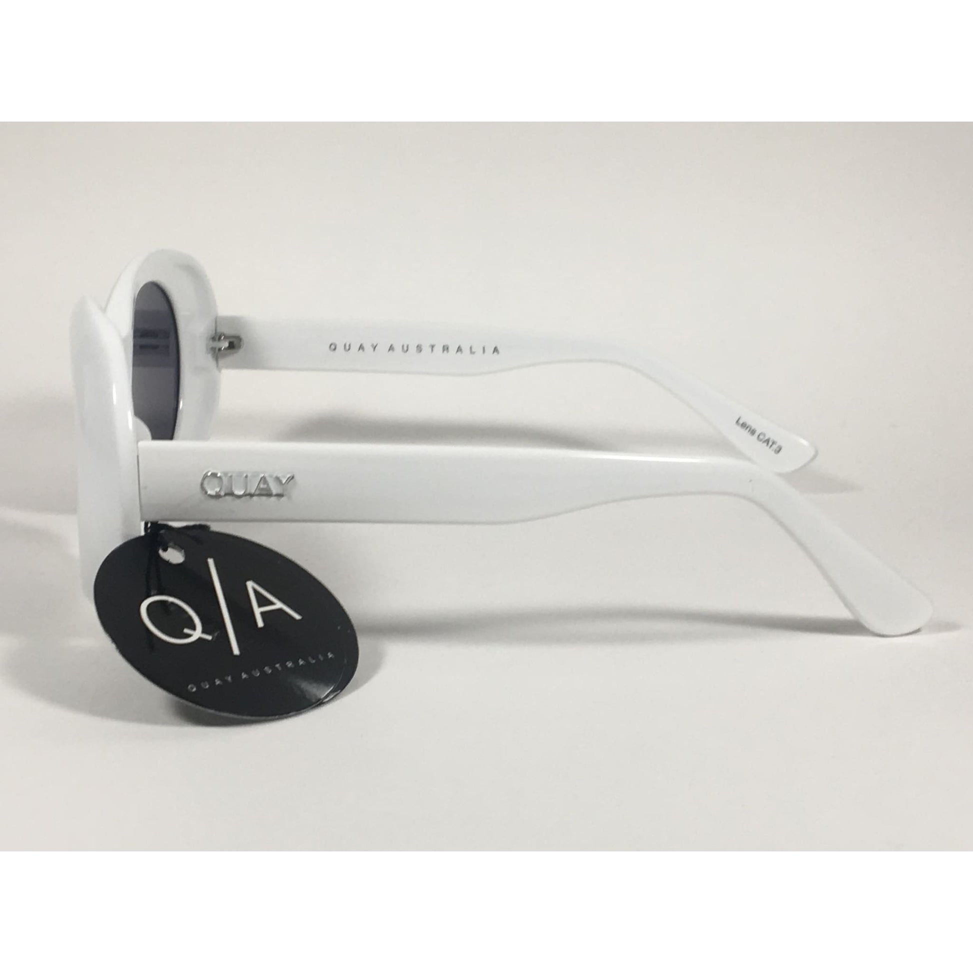 Quay Frivolous Oval Sunglasses White Plastic Frame Smoke Gray Lens QW000293 WHT/SMK - Sunglasses