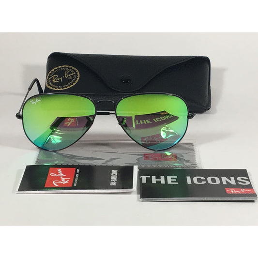 Ray-Ban Aviator Sunglasses RB3025 002/4J Black Green Gradient Flash Mirror Lens - Sunglasses