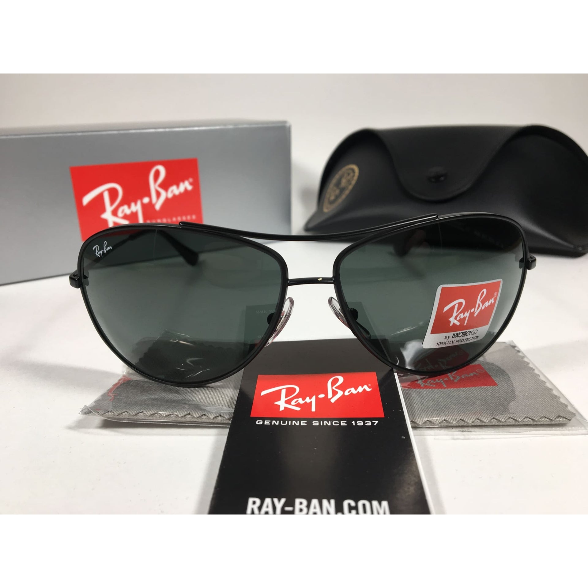 Ray-Ban Highstreet Aviator Pilot Sunglasses Matte Black Green Lens
