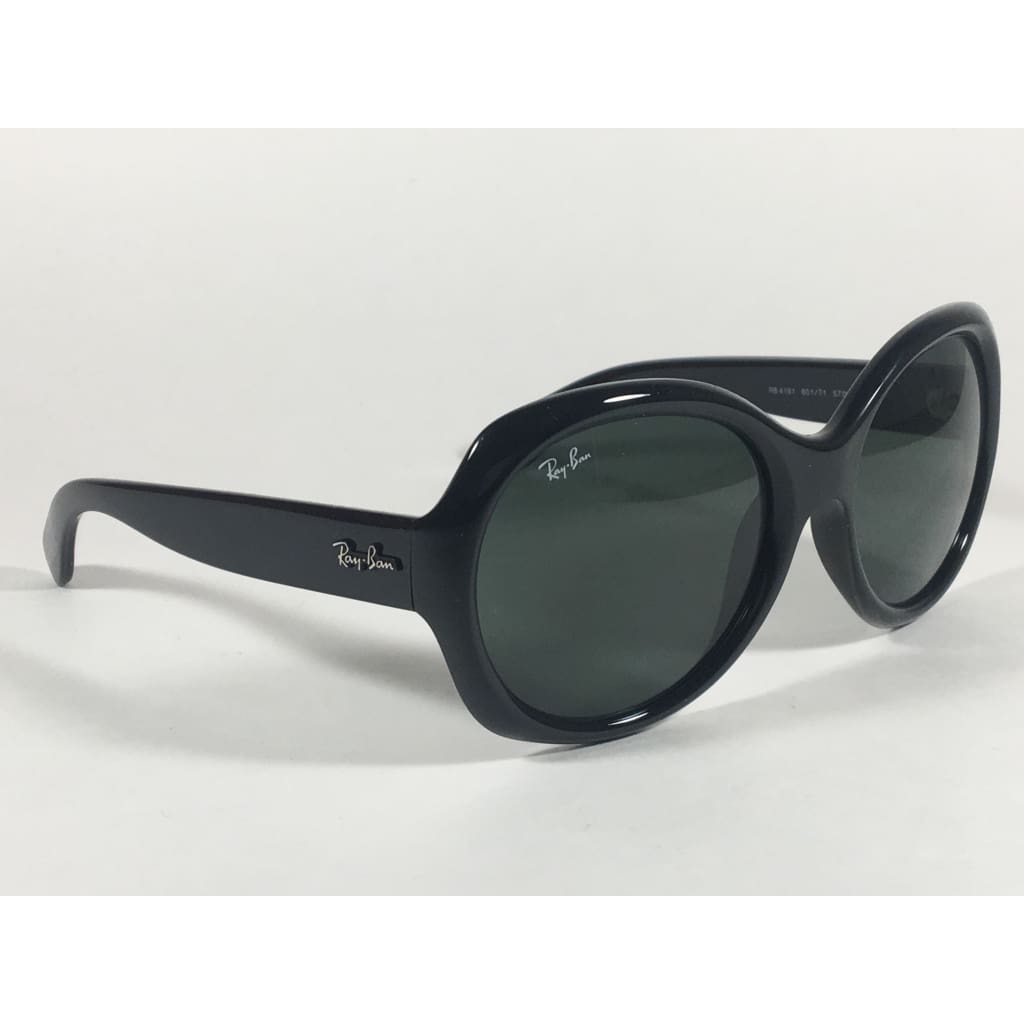 Ray-Ban Highstreet Round Sunglasses Black Gloss Nylon Frame Green Lens Rb4191 601/71 - Sunglasses