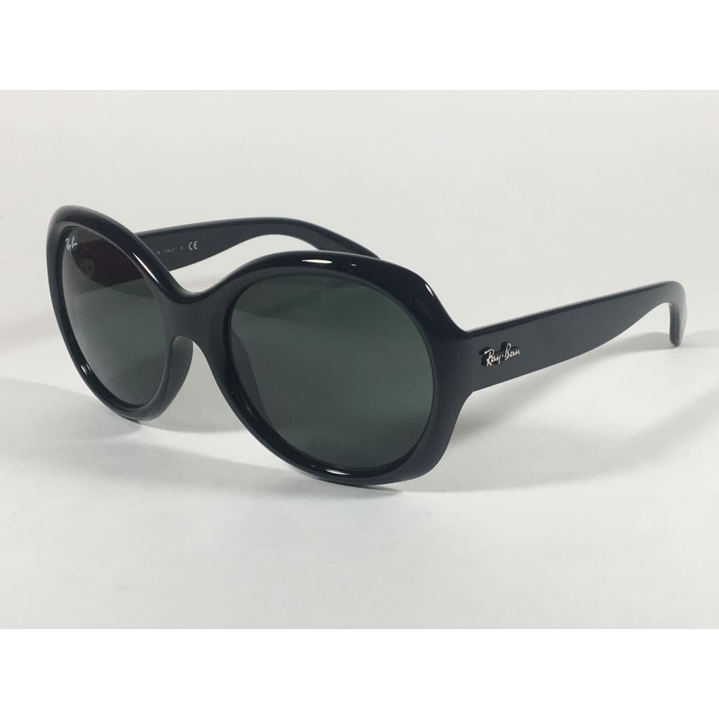 Ray-Ban Highstreet Round Sunglasses Black Gloss Nylon Frame Green Lens Rb4191 601/71 - Sunglasses