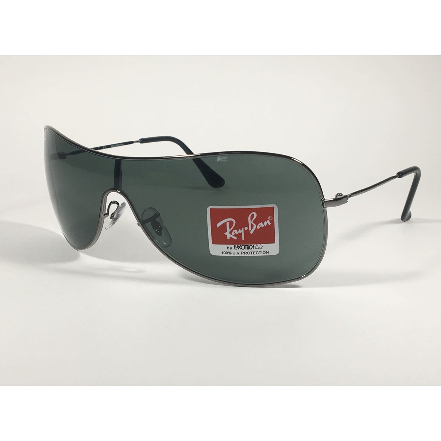 Ray-Ban Highstreet Shield Sunglasses Gunmetal Frame Green Lens RB3211 004/71 - Sunglasses
