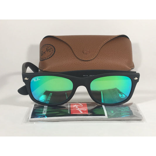 Ray-Ban New Wayfarer Sunglasses RB2132 622/19 Matte Black Green Aqua Flash Lens - Sunglasses