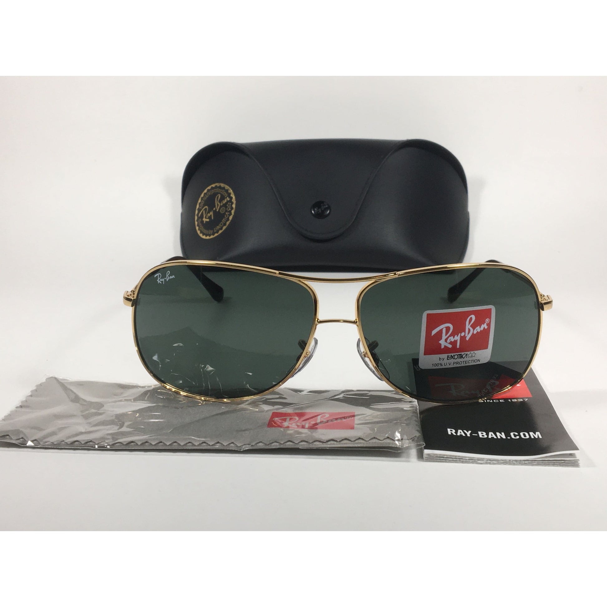Ray-Ban RB3267 001/71 Arista Highstreet Aviator Sunglasses Gold With Green Lens - Sunglasses