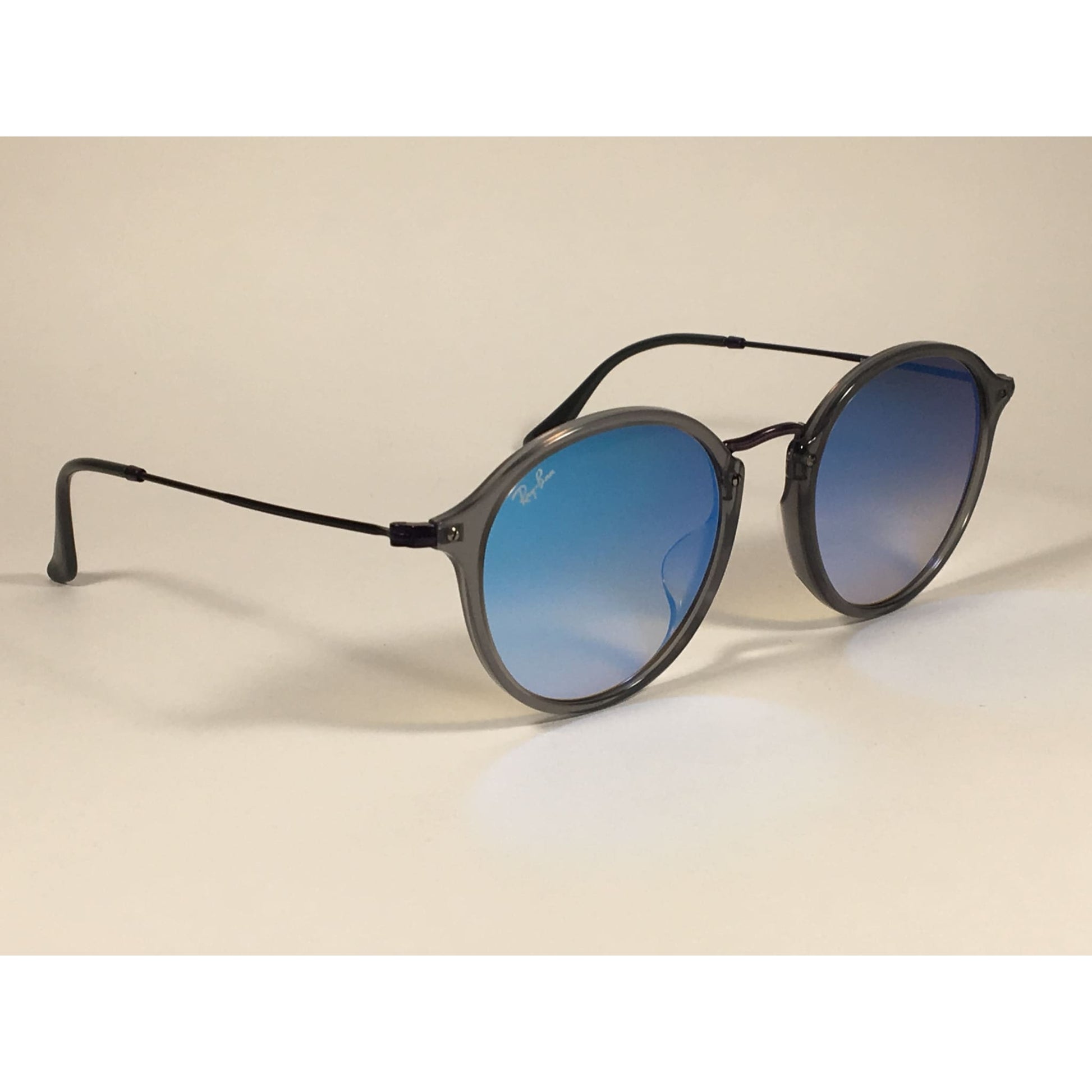 Ray-Ban Round Flat Sunglasses Purple And Gray Frame Blue Flash Lens RB2447NF 6255/4O - Sunglasses