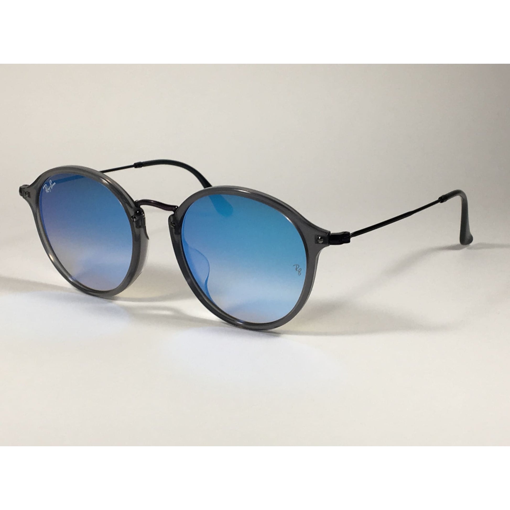 Ray-Ban Round Flat Sunglasses Purple And Gray Frame Blue Flash Lens RB2447NF 6255/4O - Sunglasses