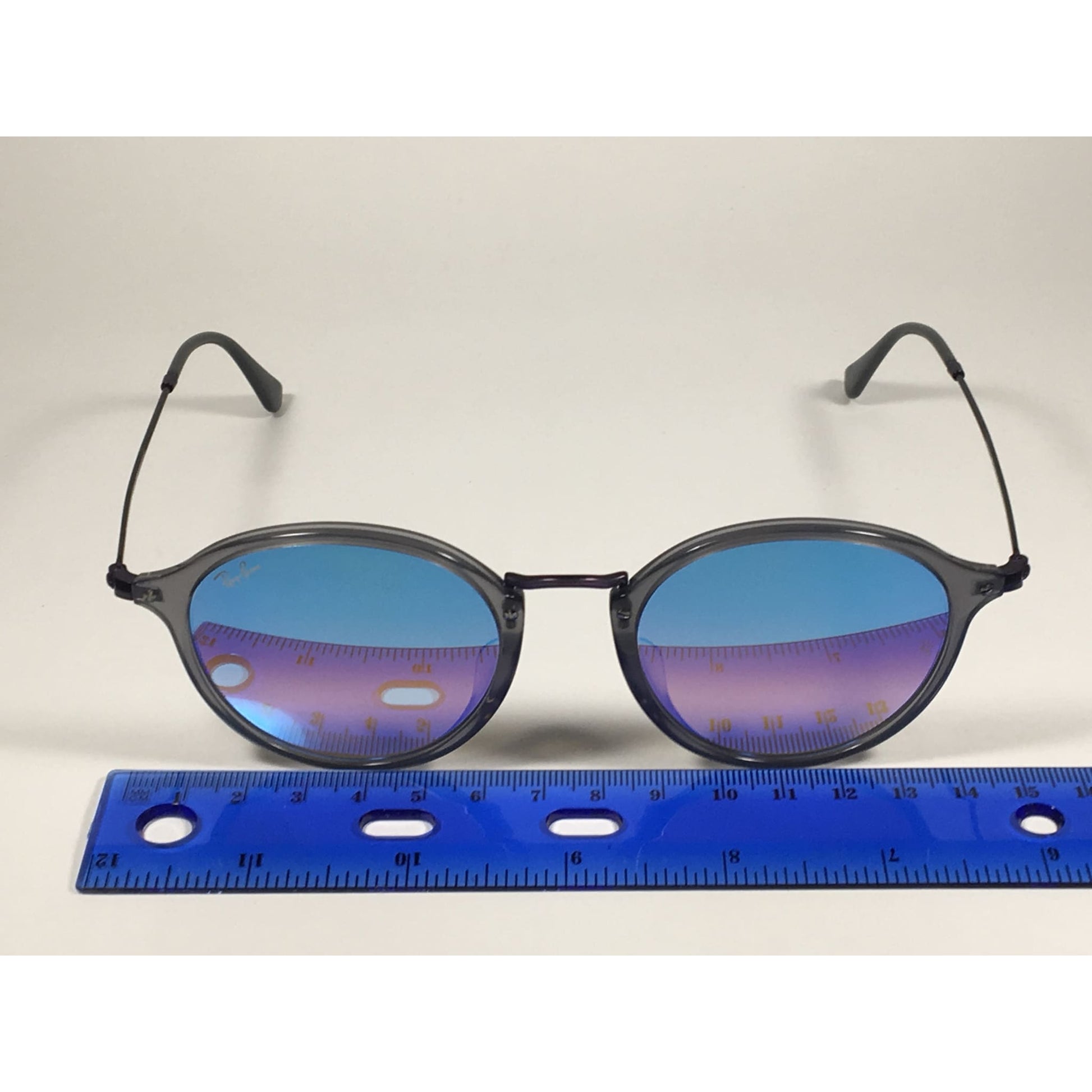 Ray-Ban Round Flat Sunglasses Purple And Gray Frame Blue Flash Lens RB2447NF 6255/4O - Sunglasses