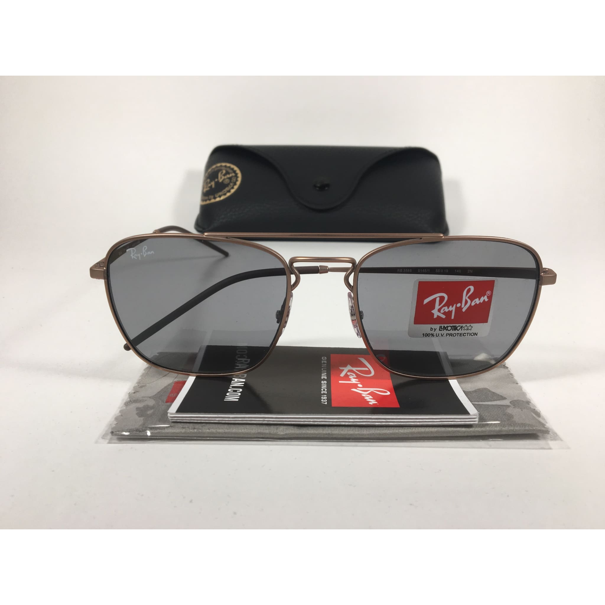 Ray Ban Square Sunglasses Copper Bronze Metal Solid Gray Lens RB3588 9