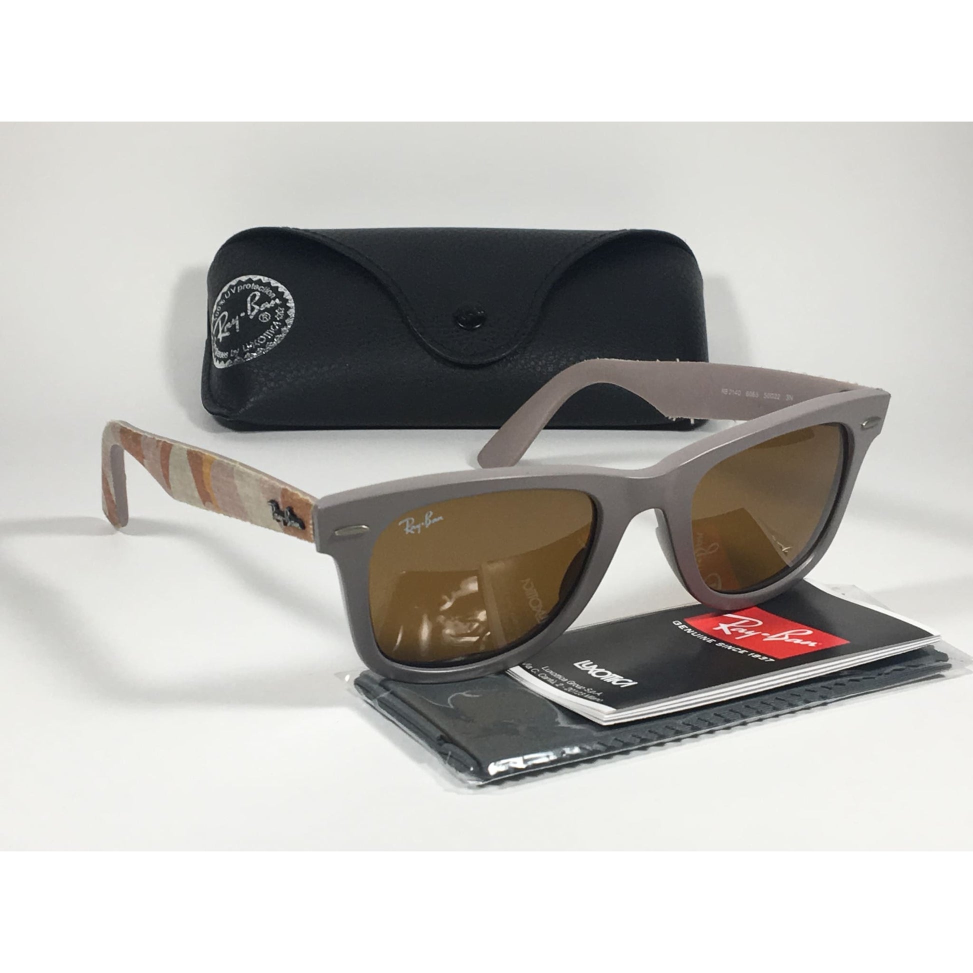Ray-Ban Urban Camo Wayfarer Sunglasses Gray Matte Beige Frame Brown B-15 Lens - Sunglasses