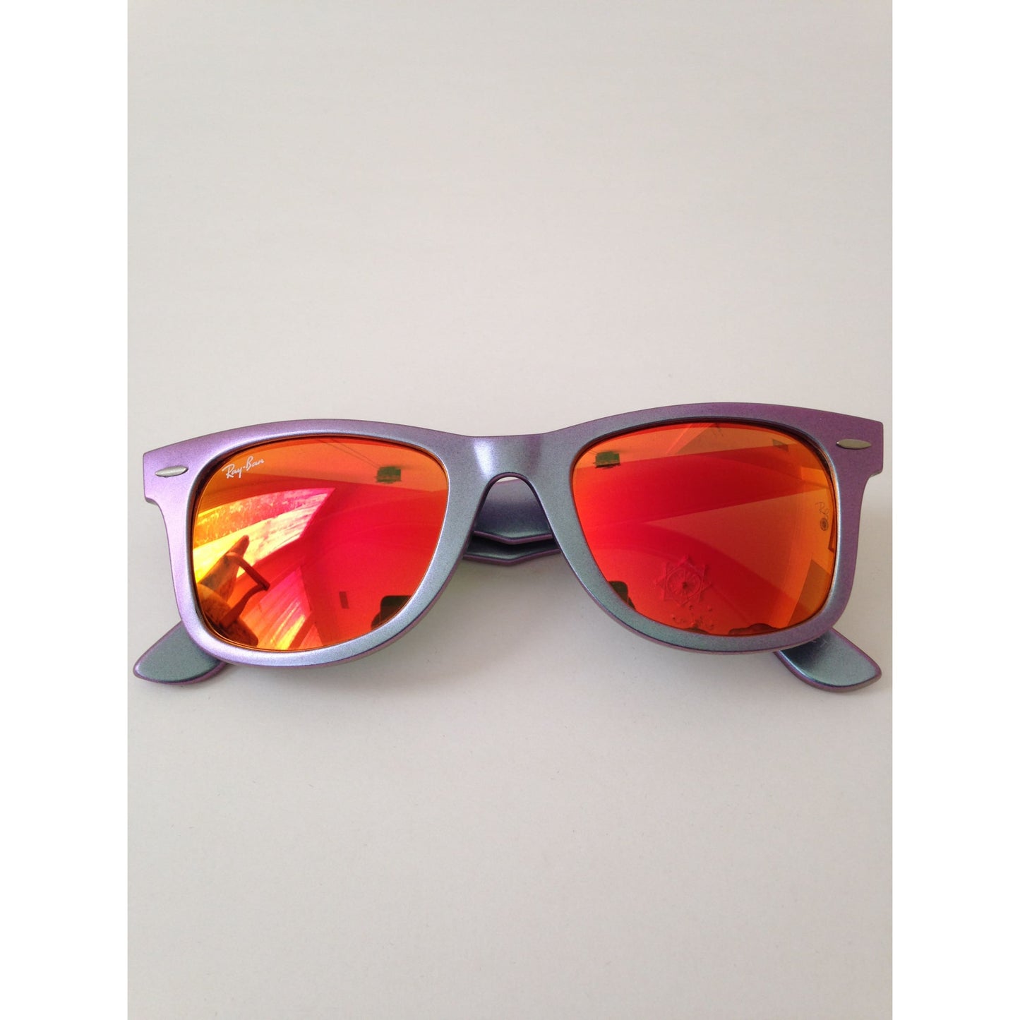 Ray-Ban Wayfarer Sunglasses Purple Blue Frame Orange Mirror Lens Mars Cosmo RB2140 6111 69 - Sunglasses