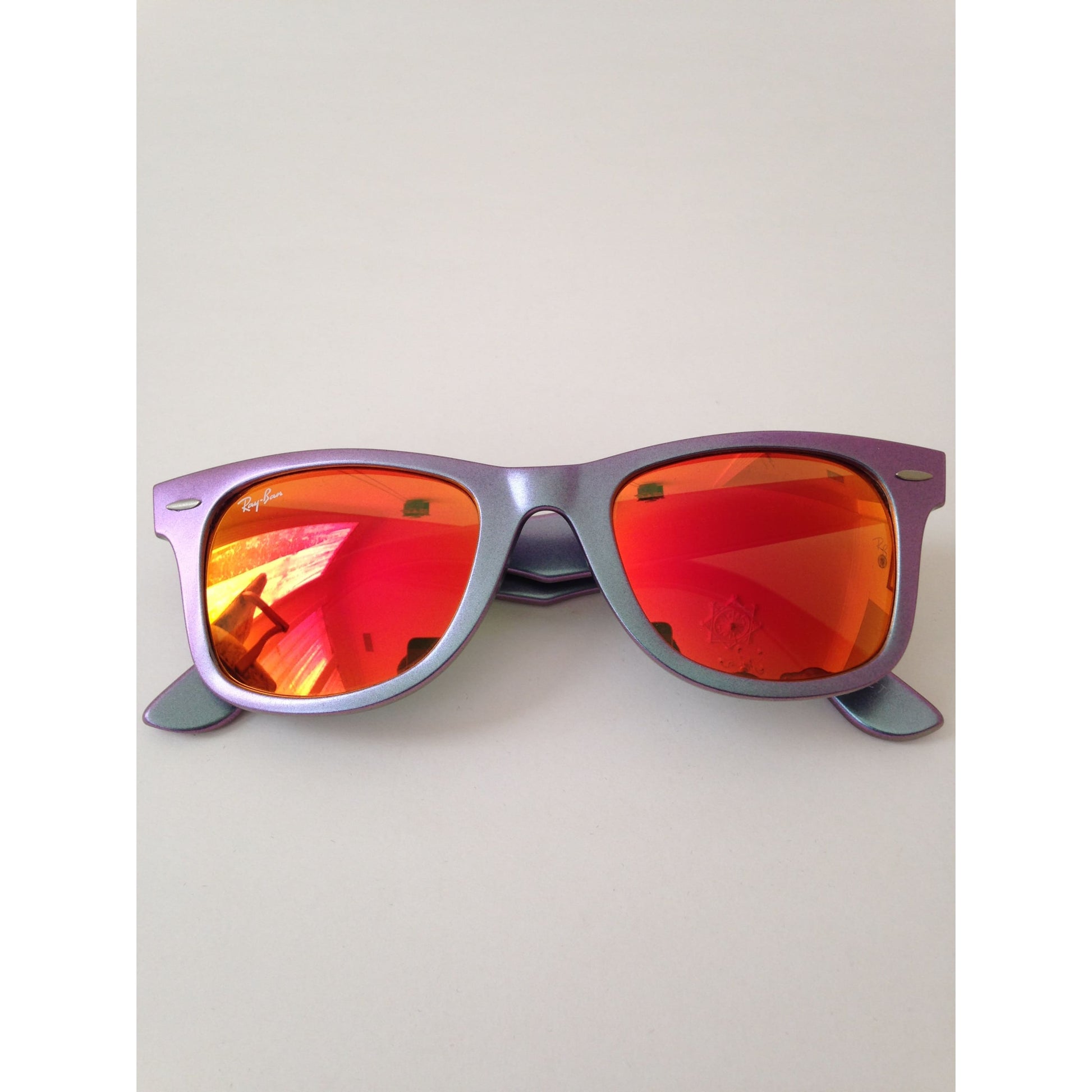 Ray-Ban Wayfarer Sunglasses Purple Blue Frame Orange Mirror Lens Mars Cosmo RB2140 6111 69 - Sunglasses