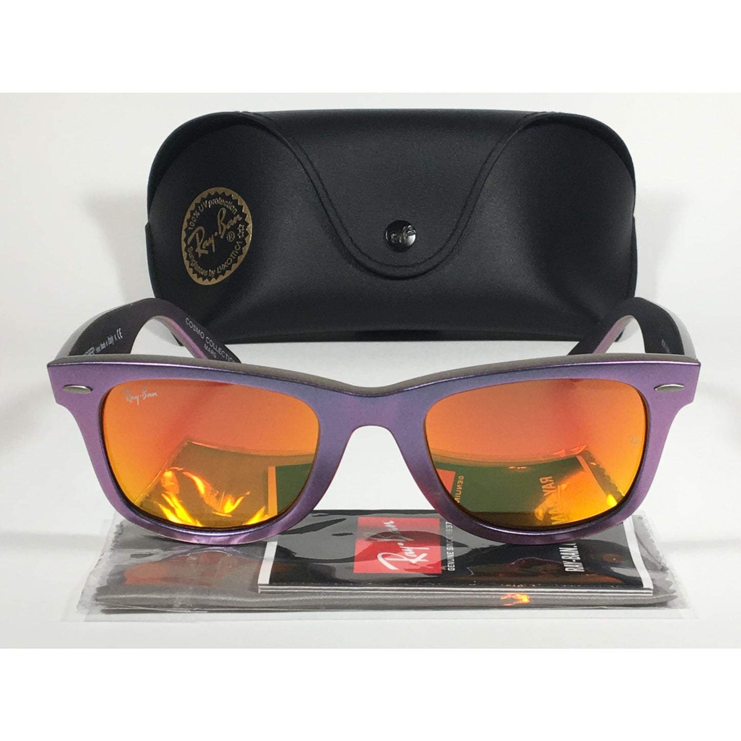 Ray-Ban Wayfarer Sunglasses Purple Blue Frame Orange Mirror Lens Mars Cosmo RB2140 6111 69 - Sunglasses