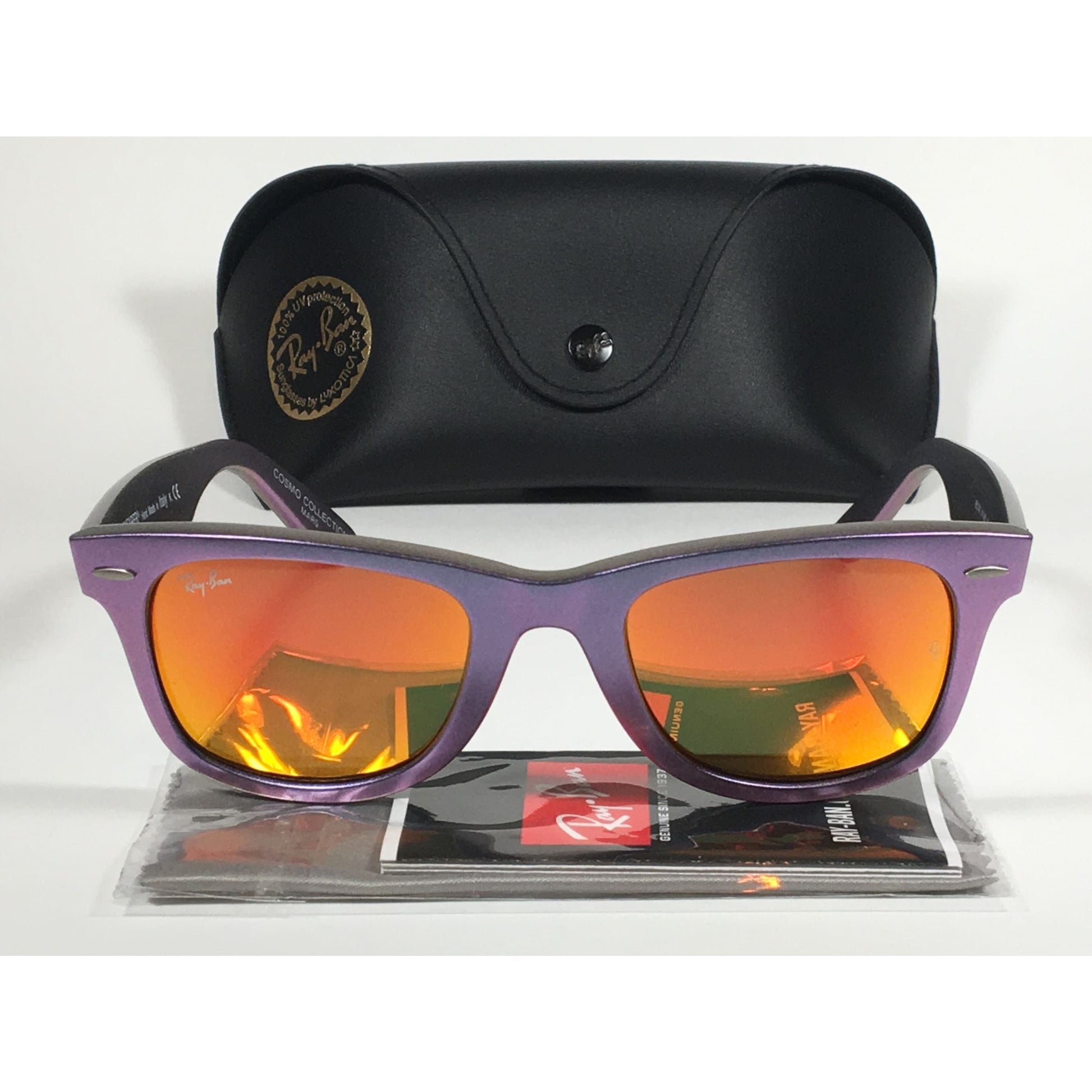Ray-Ban Wayfarer Sunglasses Purple Blue Frame Orange Mirror Lens Mars Cosmo RB2140 6111 69 - Sunglasses