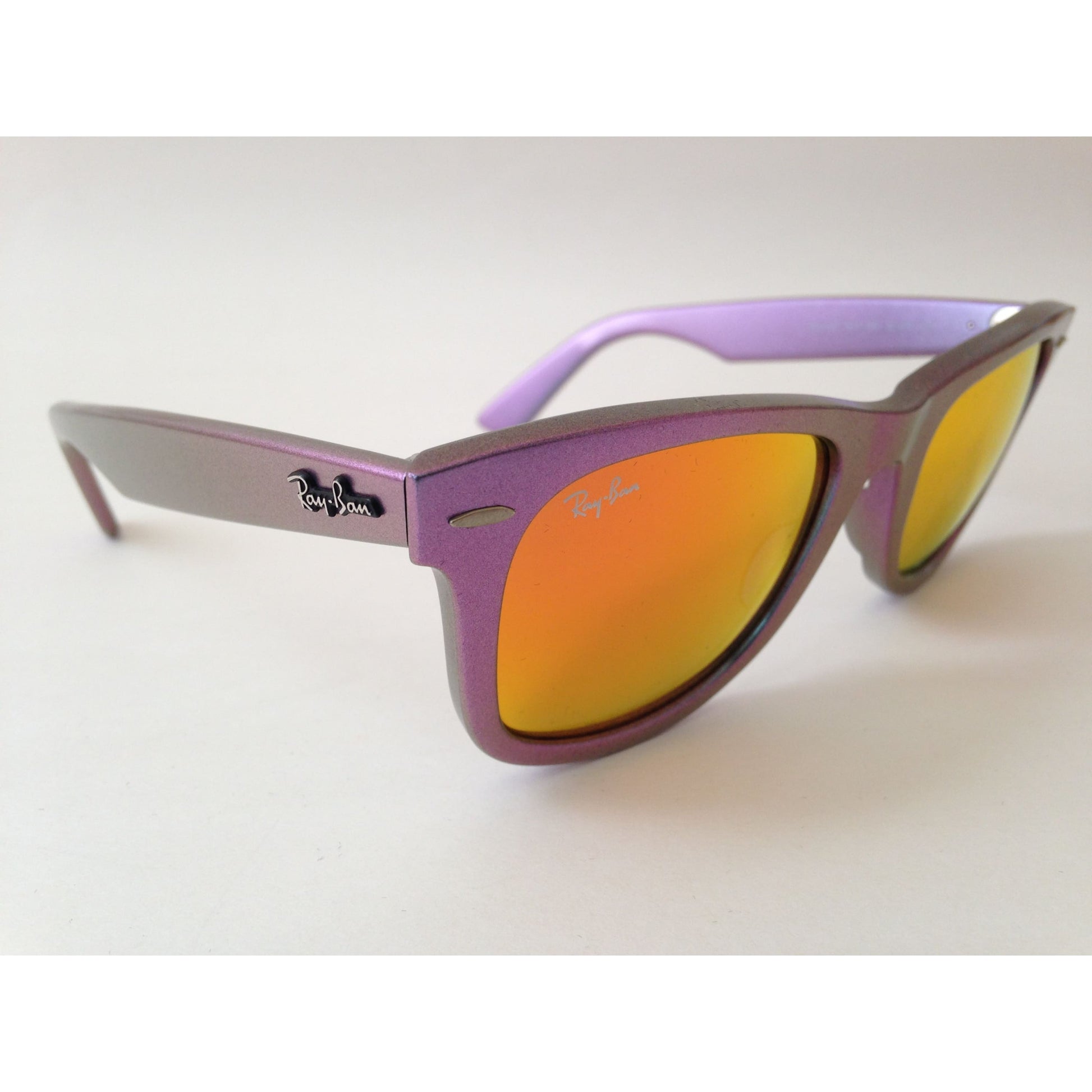 Ray-Ban Wayfarer Sunglasses Purple Blue Frame Orange Mirror Lens Mars Cosmo RB2140 6111 69 - Sunglasses