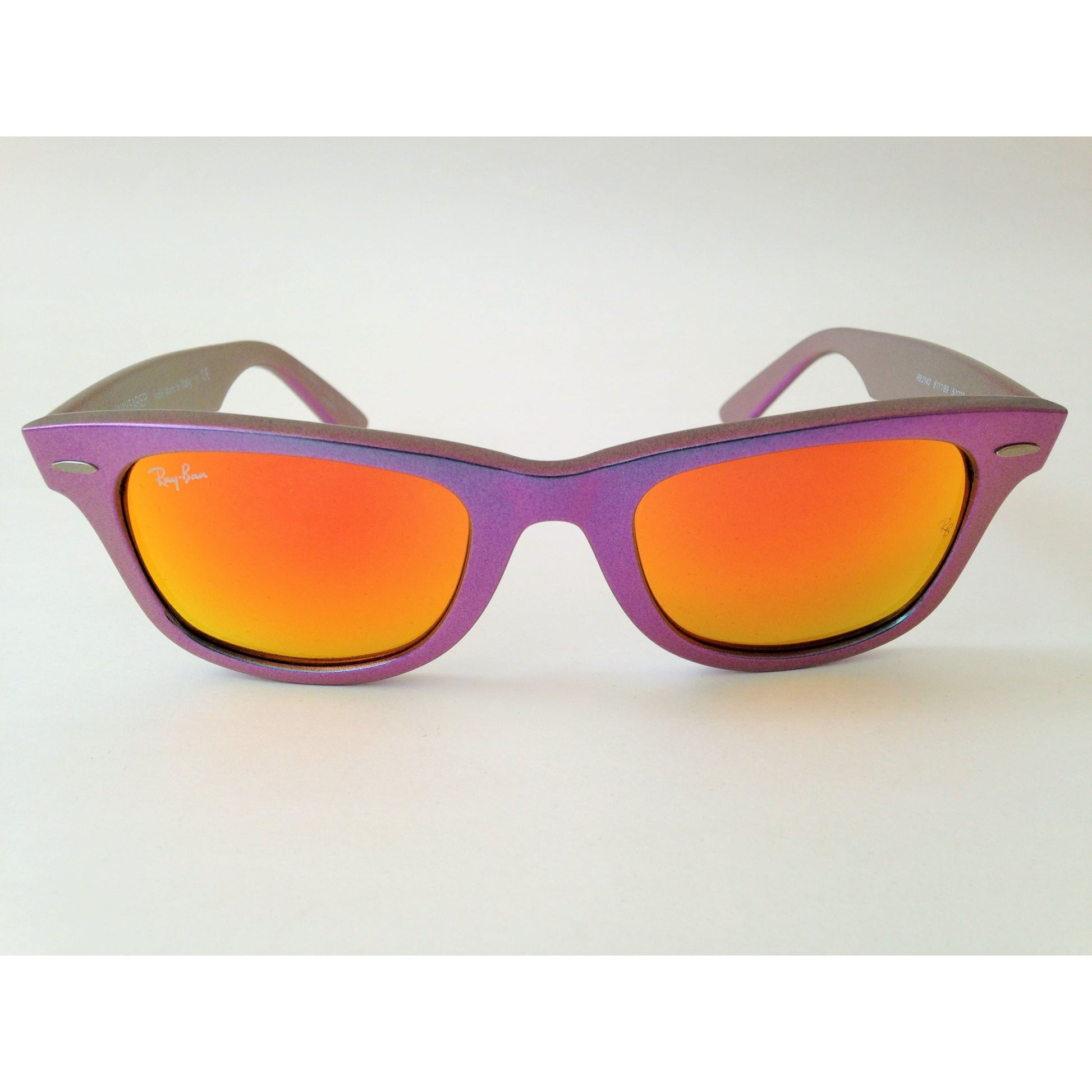 Ray-Ban Wayfarer Sunglasses Purple Blue Frame Orange Mirror Lens Mars Cosmo RB2140 6111 69 - Sunglasses