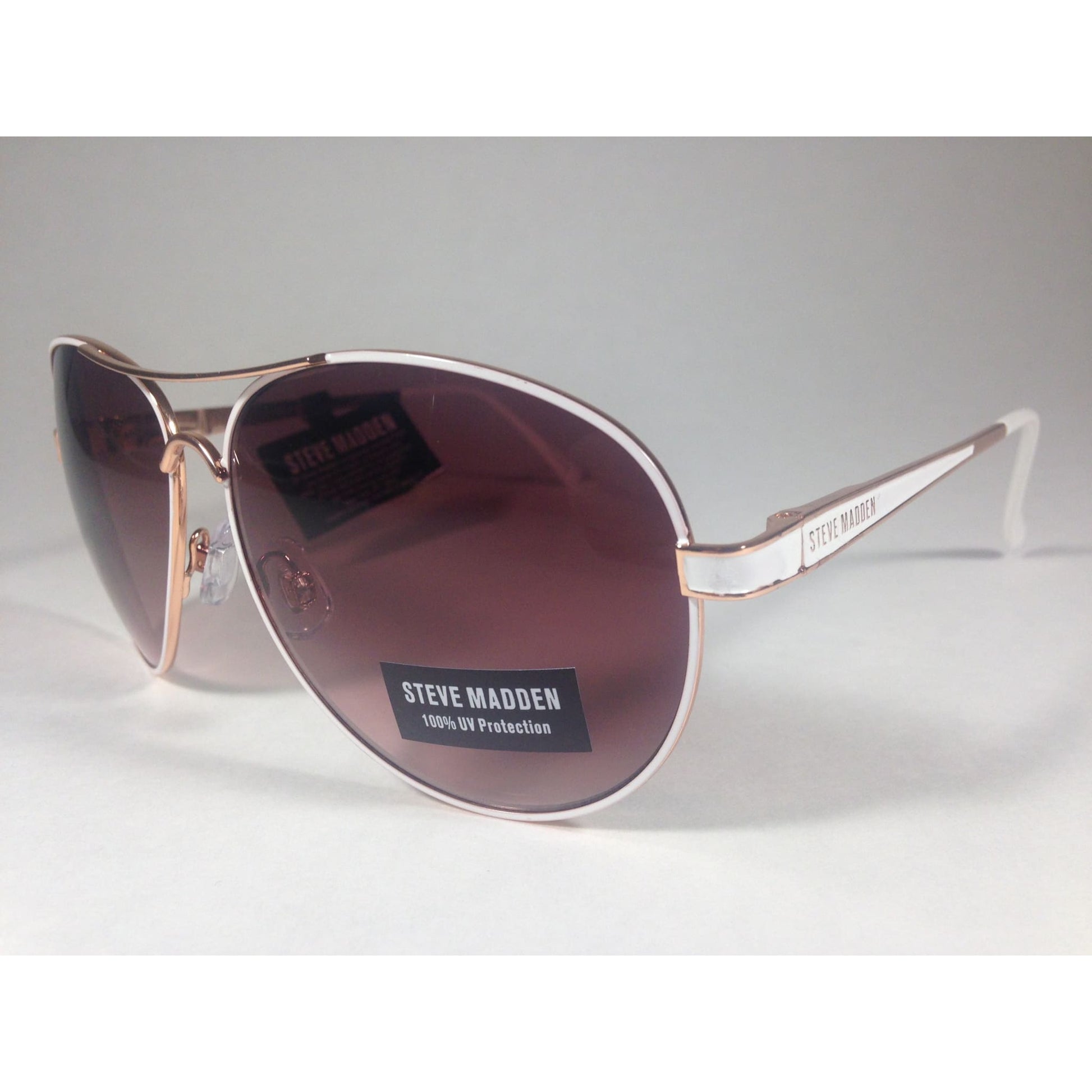 Steve Madden Aviator Pilot Sunglasses Brown Gradient S5602 Rose Gold White - Sunglasses