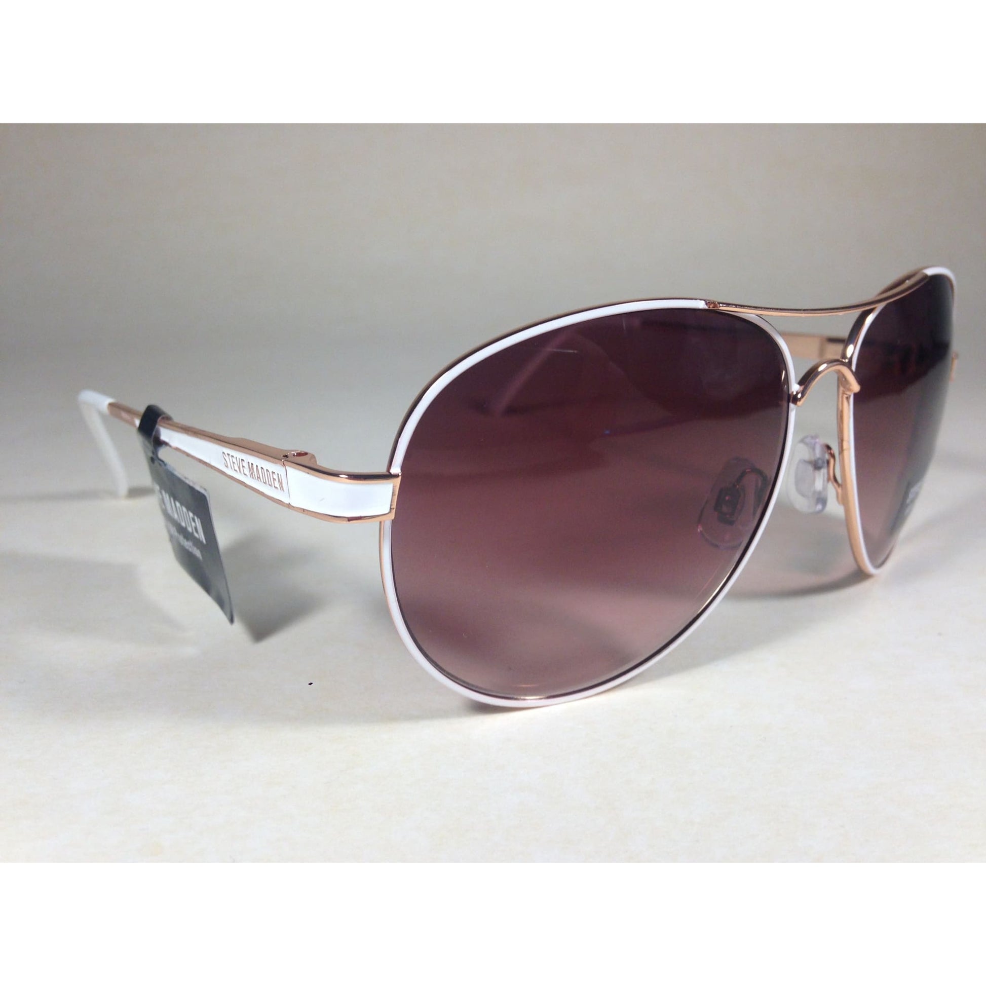 Steve Madden Aviator Pilot Sunglasses Brown Gradient S5602 Rose Gold White - Sunglasses