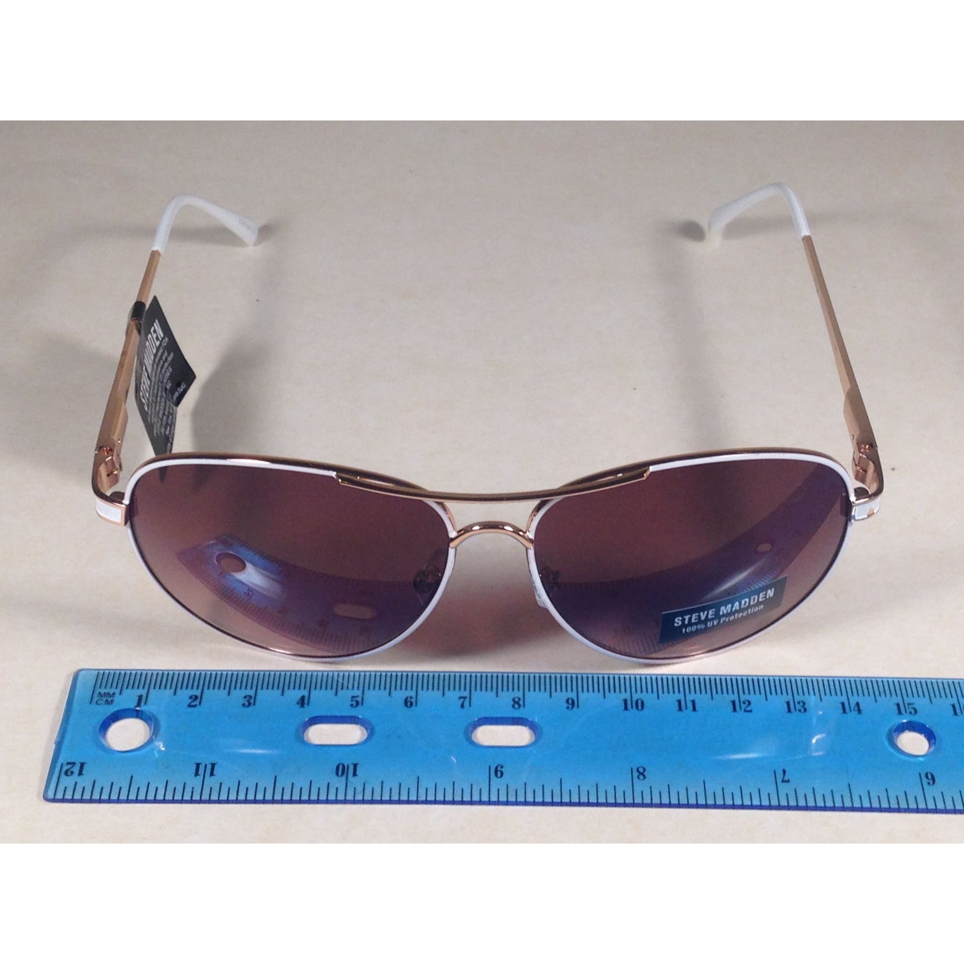 Steve Madden Aviator Pilot Sunglasses Brown Gradient S5602 Rose Gold White - Sunglasses