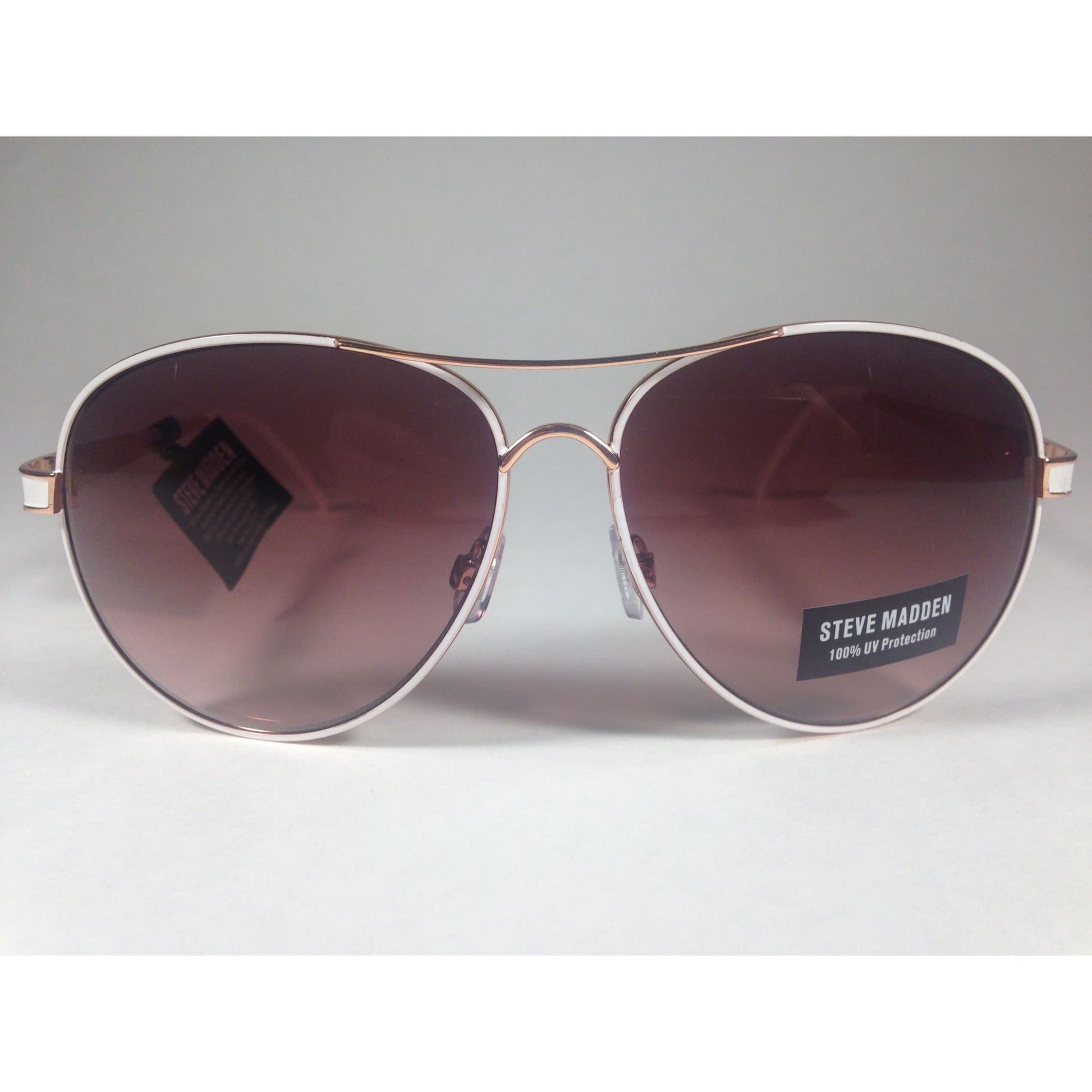 Steve Madden Aviator Pilot Sunglasses Brown Gradient S5602 Rose Gold White - Sunglasses