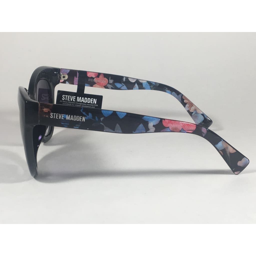 Steve Madden Oversize Cat Eye Sunglasses Black Blue Floral Print Smoke Lens Sm879180 Black Blue - Sunglasses