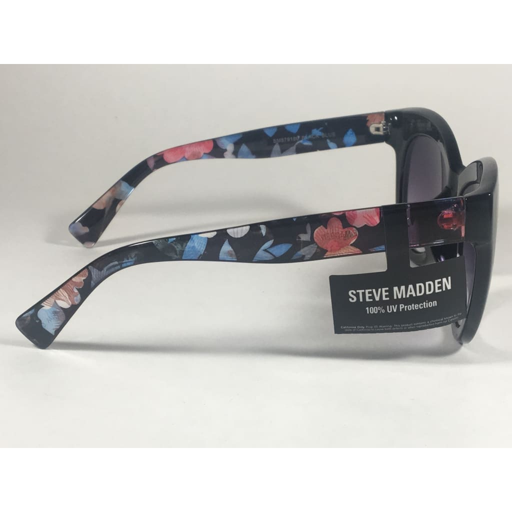 Steve Madden Oversize Cat Eye Sunglasses Black Blue Floral Print Smoke Lens Sm879180 Black Blue - Sunglasses