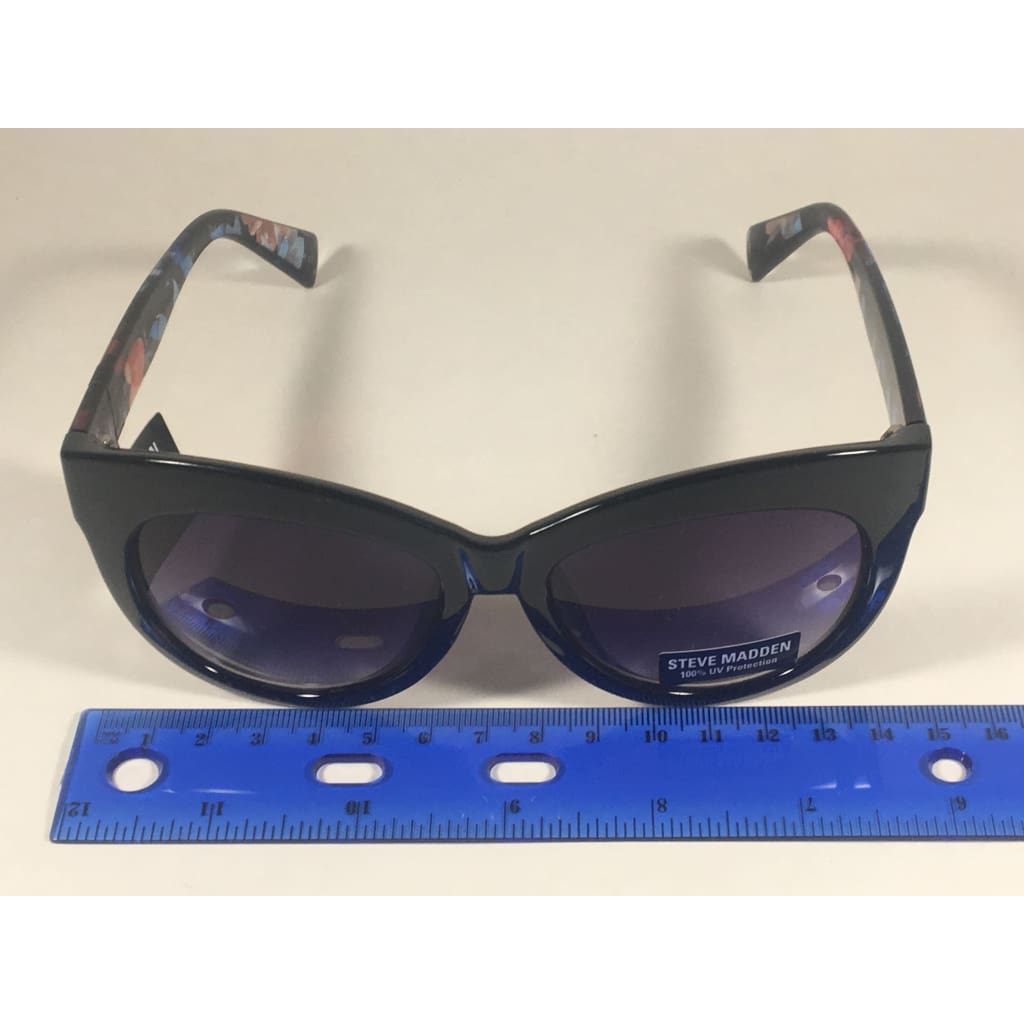Steve Madden Oversize Cat Eye Sunglasses Black Blue Floral Print Smoke Lens Sm879180 Black Blue - Sunglasses