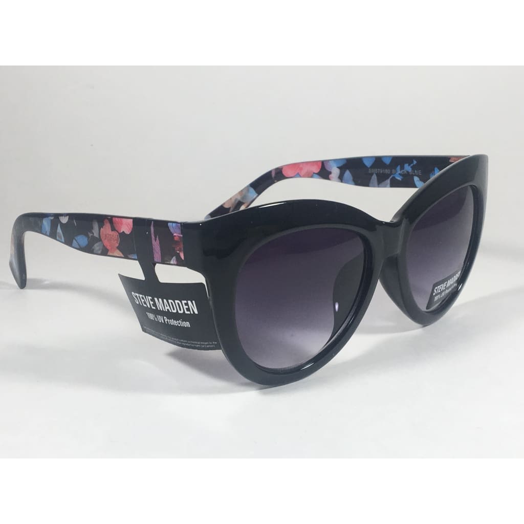 Steve Madden Oversize Cat Eye Sunglasses Black Blue Floral Print Smoke Lens Sm879180 Black Blue - Sunglasses