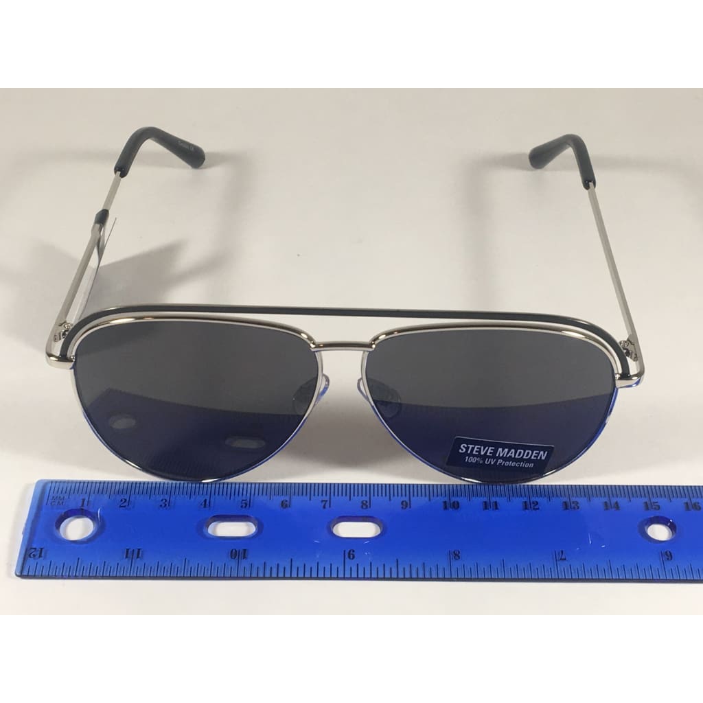 Steve Madden Pilot Aviator Sunglasses Top Bar Silver Black Frame Gray Lens Sm482116 Black - Sunglasses