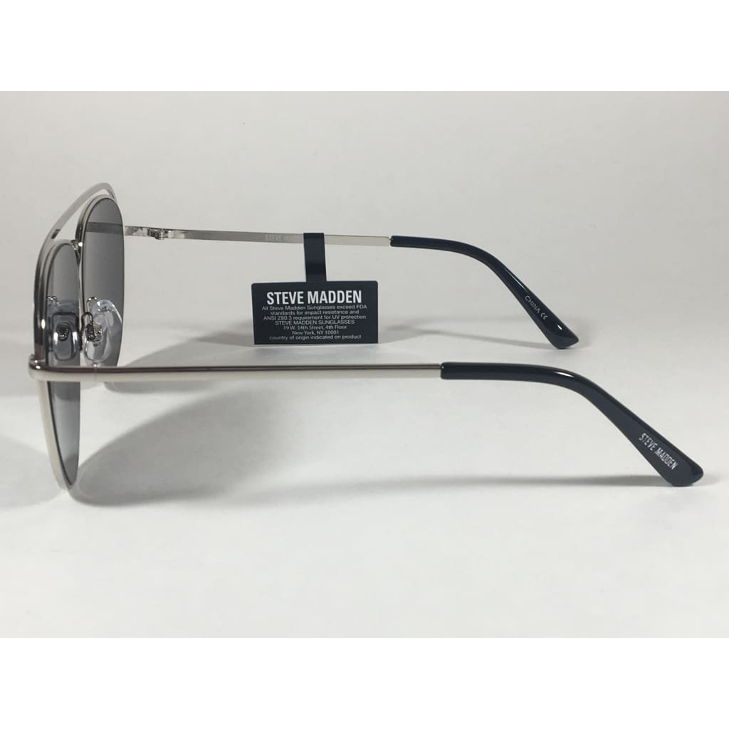 Steve Madden Pilot Aviator Sunglasses Top Bar Silver Black Frame Gray Lens Sm482116 Black - Sunglasses