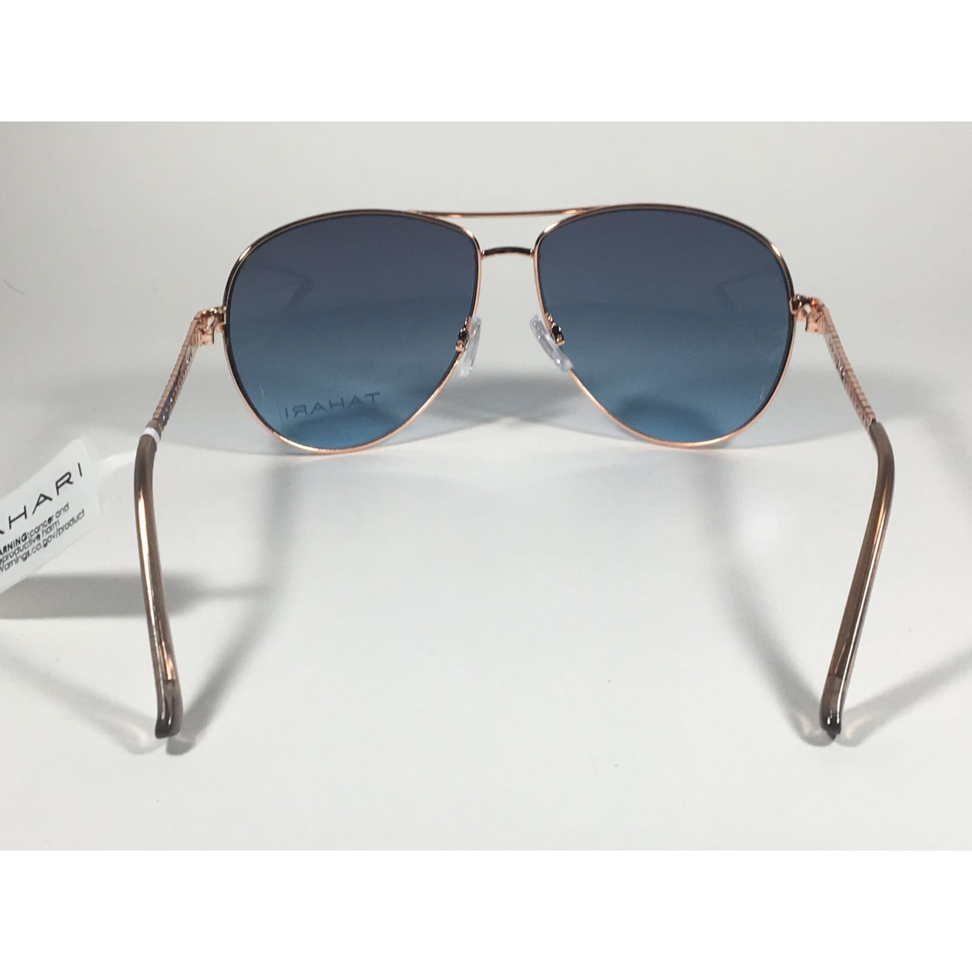 Tahari Aviator Pilot Sunglasses Rose Gold and Nude Frame Blue Lens TH757 RGDN - Sunglasses