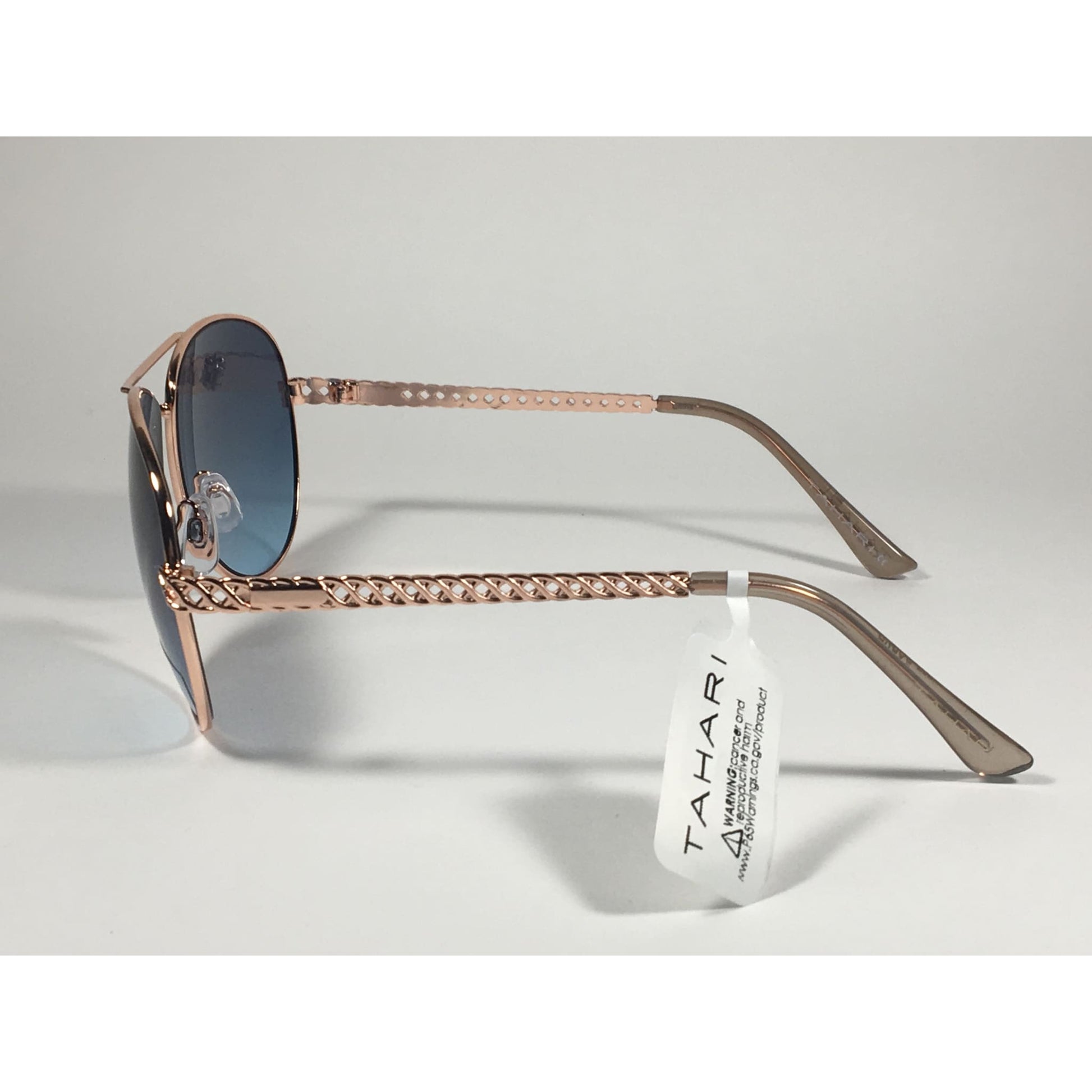 Tahari Aviator Pilot Sunglasses Rose Gold and Nude Frame Blue Lens TH757 RGDN - Sunglasses