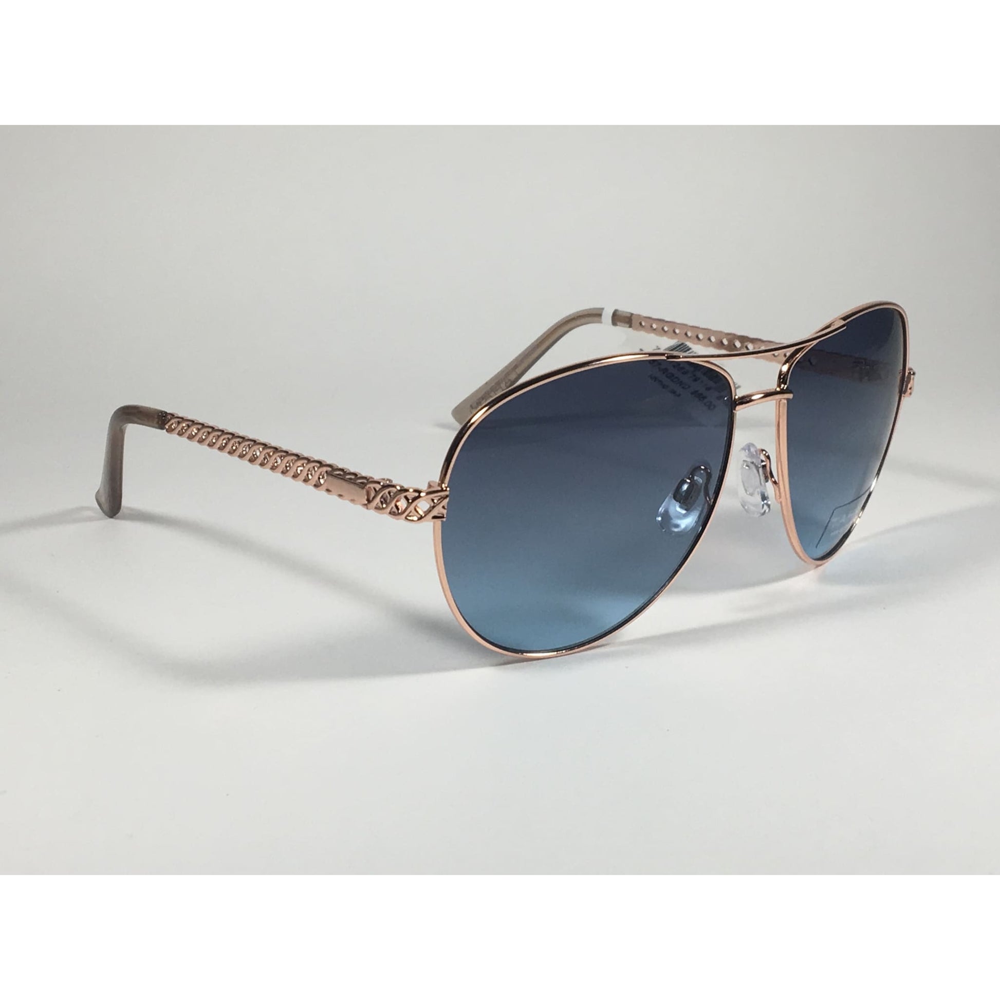 Tahari Aviator Pilot Sunglasses Rose Gold and Nude Frame Blue Lens TH757 RGDN - Sunglasses