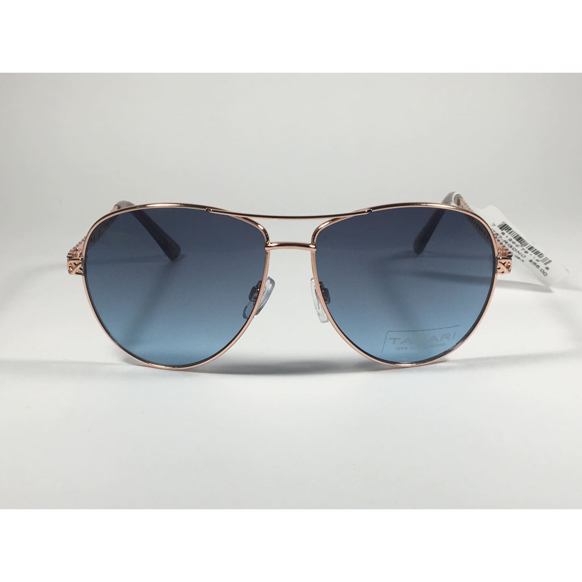 Tahari Aviator Pilot Sunglasses Rose Gold and Nude Frame Blue Lens TH757 RGDN - Sunglasses